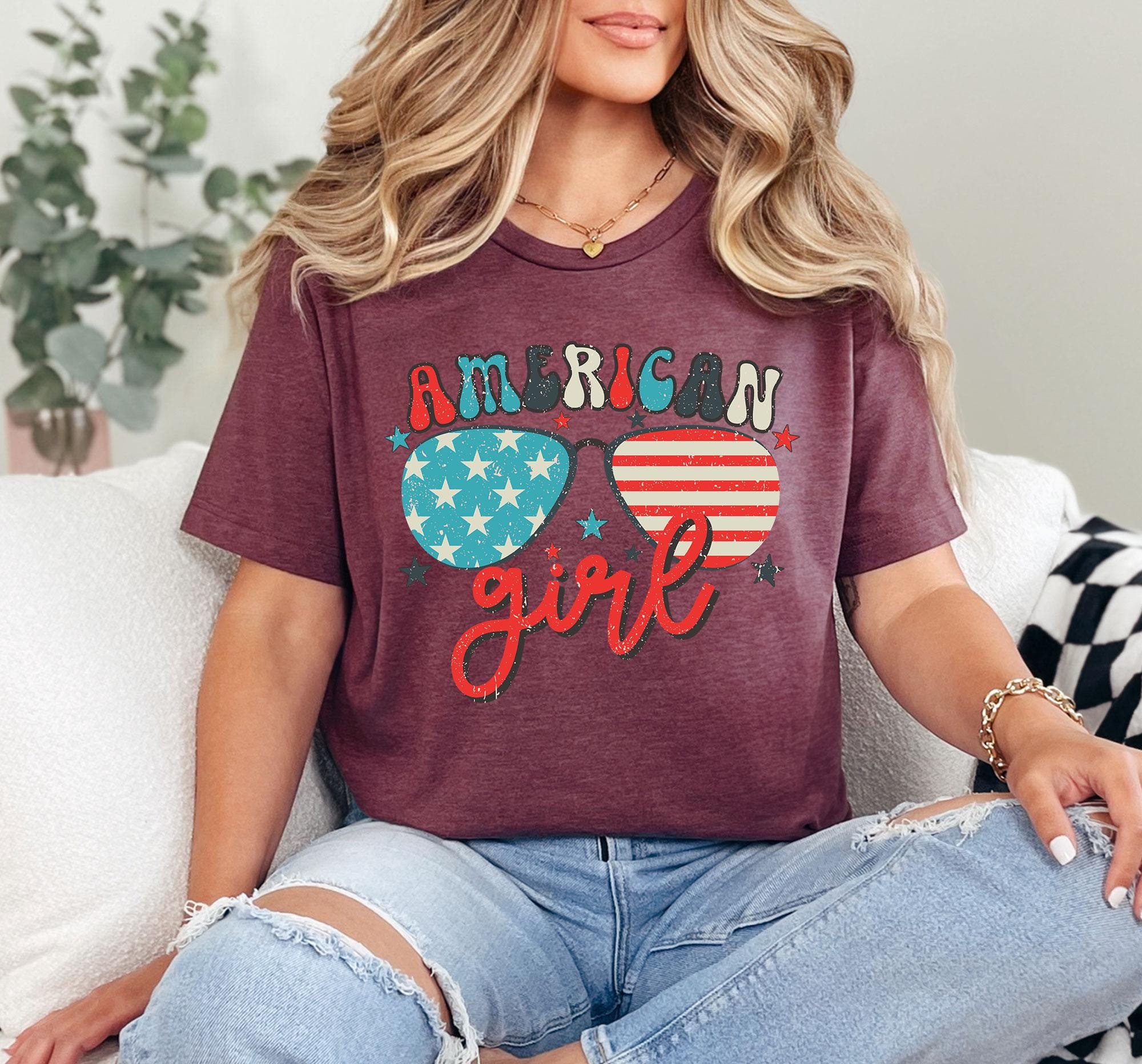 American Girl Sunglasses Shirt, American Girl Shirt, American Flag Shirt, Patriotic Tee, 4th Of July Shirt, 4th July Women Clothing, USA Tee