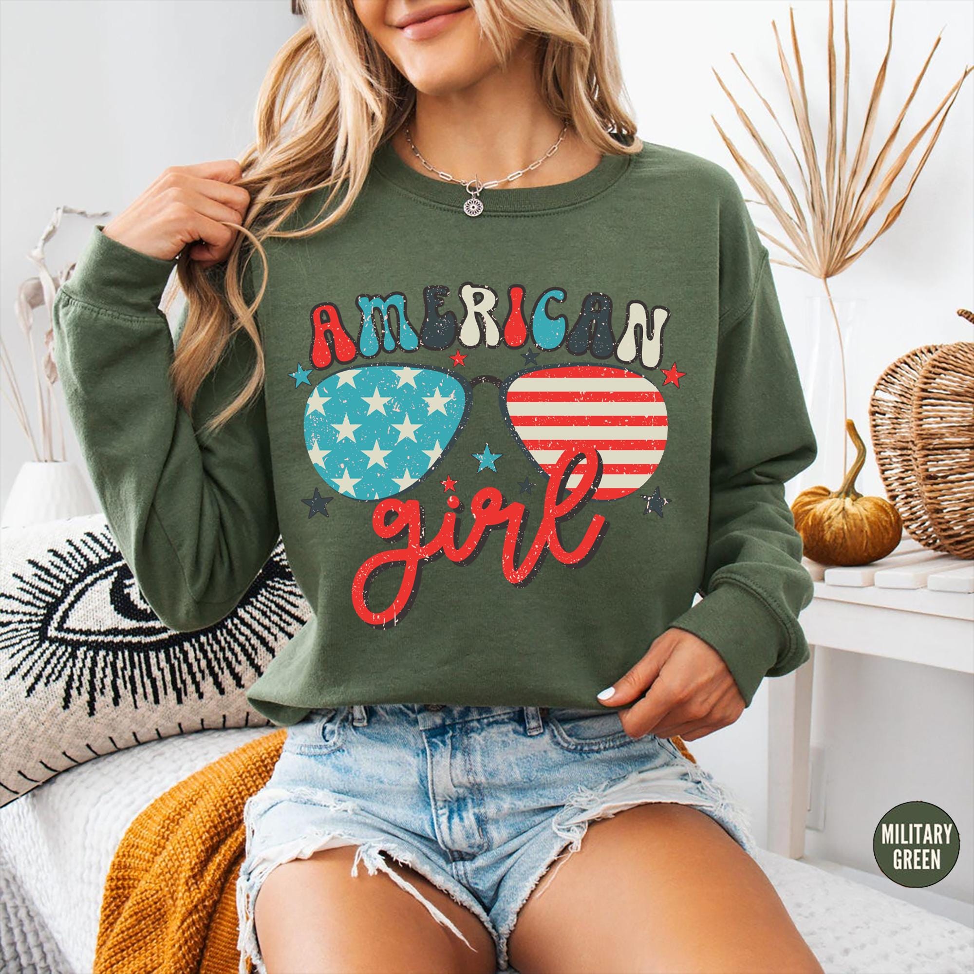 American Girl Sunglasses Shirt, American Girl Shirt, American Flag Shirt, Patriotic Tee, 4th Of July Shirt, 4th July Women Clothing, USA Tee