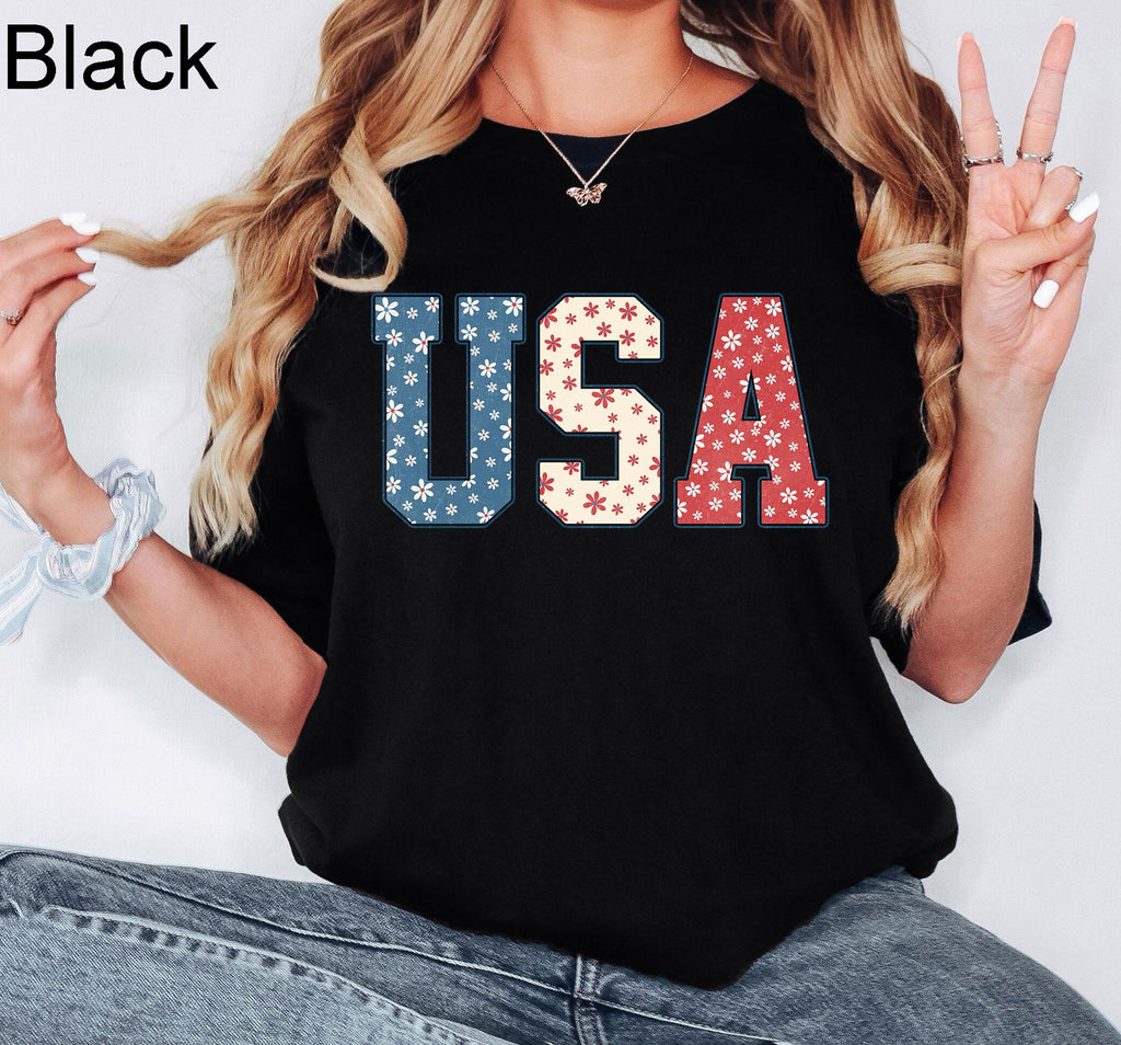 American Girl USA Shirt, Floral USA Tee, American Shirts, Fourth of July Apparel, 4th of July Outfits, USA Shirts, 4th of July Family Shirts