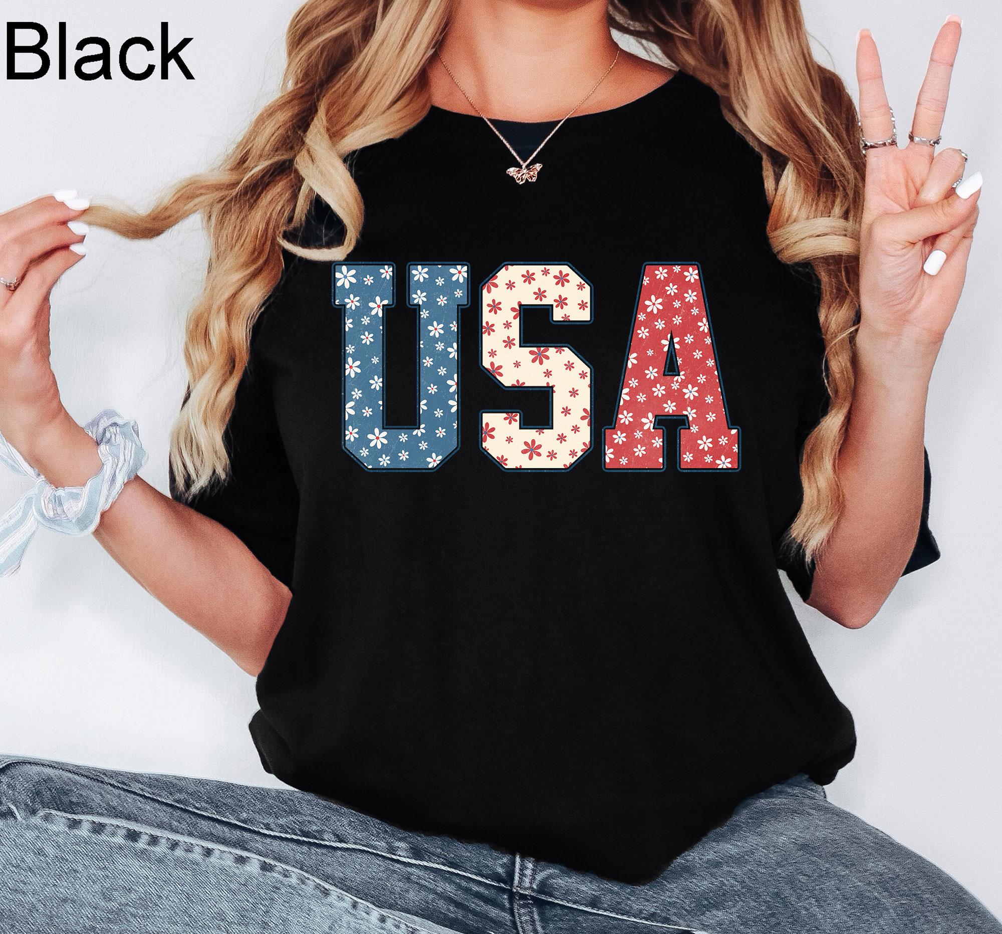 American Girl USA Shirt, Floral USA Tee, American Shirts, Fourth of July Apparel, 4th of July Outfits, USA Shirts, 4th of July Family Shirts