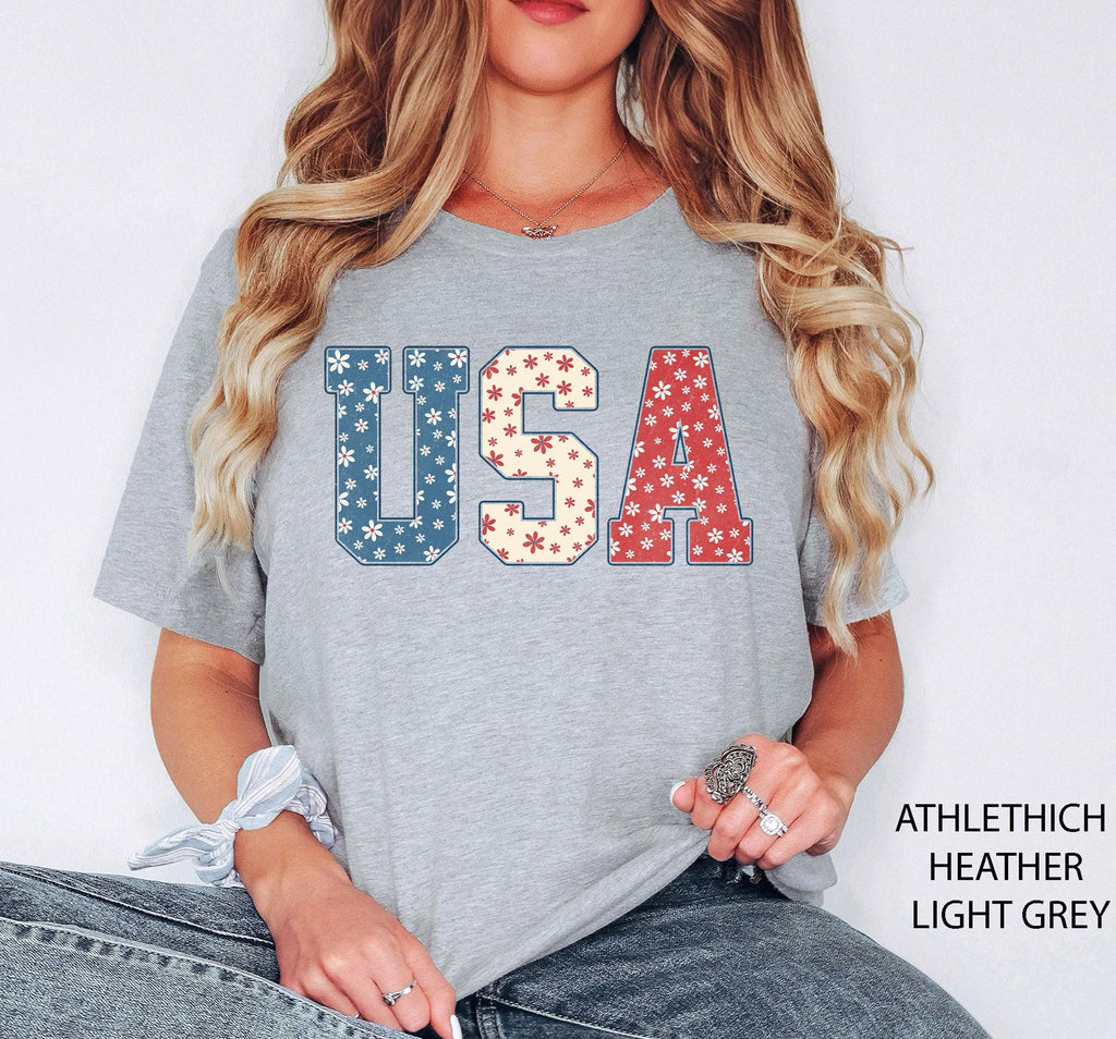 American Girl USA Shirt, Floral USA Tee, American Shirts, Fourth of July Apparel, 4th of July Outfits, USA Shirts, 4th of July Family Shirts
