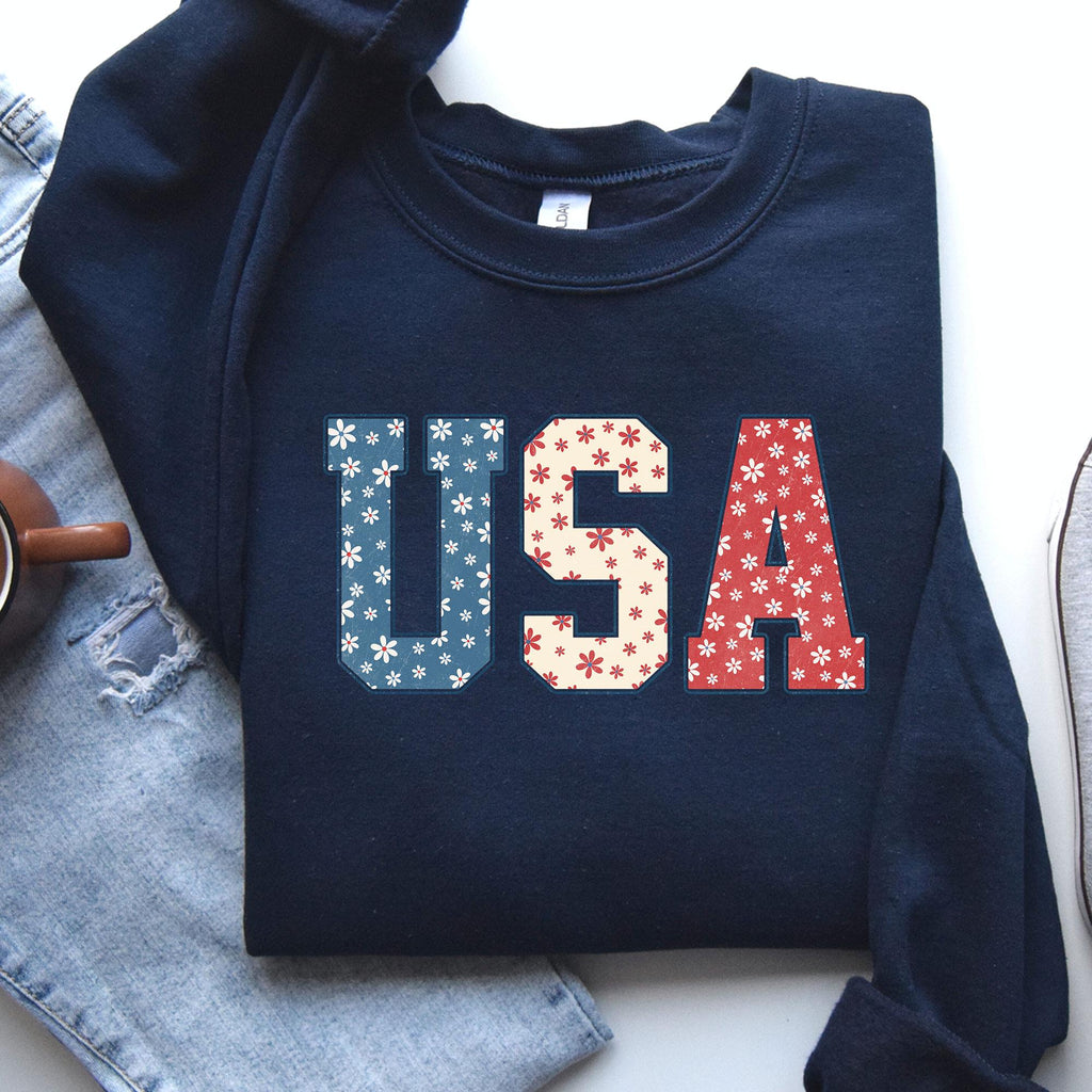 American Girl USA Shirt, Floral USA Tee, American Shirts, Fourth of July Apparel, 4th of July Outfits, USA Shirts, 4th of July Family Shirts