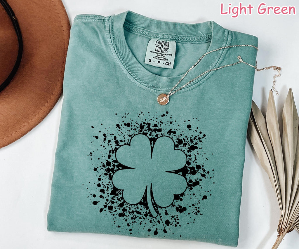 Comfort Colors® Retro Shamrock Shirt, St Patricks Day Shirt for Women, Cute Lucky Shirt, Grunge Four Leaf Clover Tee, St Patricks Day Gift