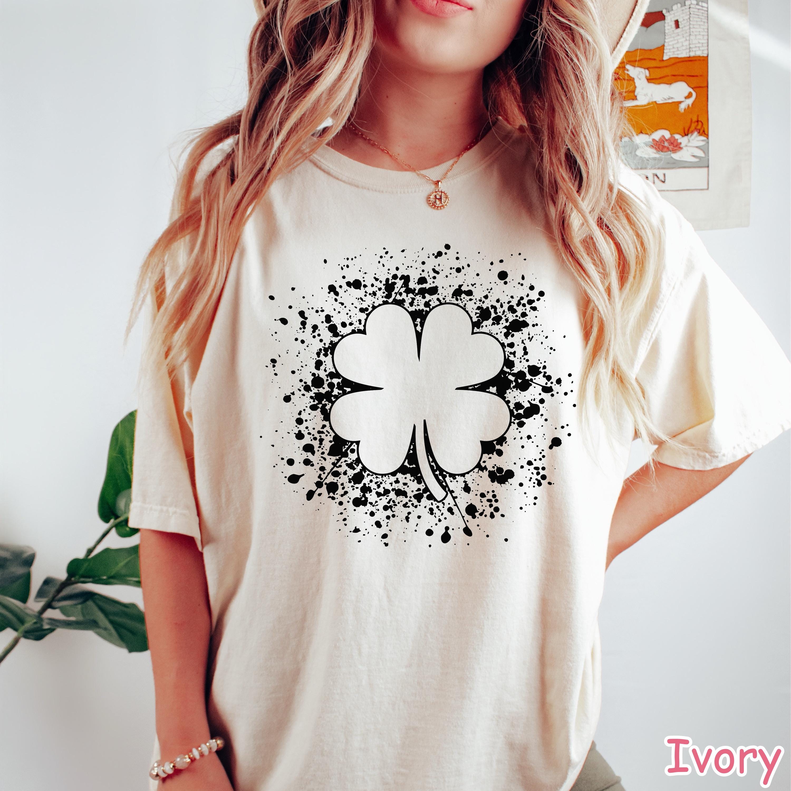 Comfort Colors® Retro Shamrock Shirt, St Patricks Day Shirt for Women, Cute Lucky Shirt, Grunge Four Leaf Clover Tee, St Patricks Day Gift