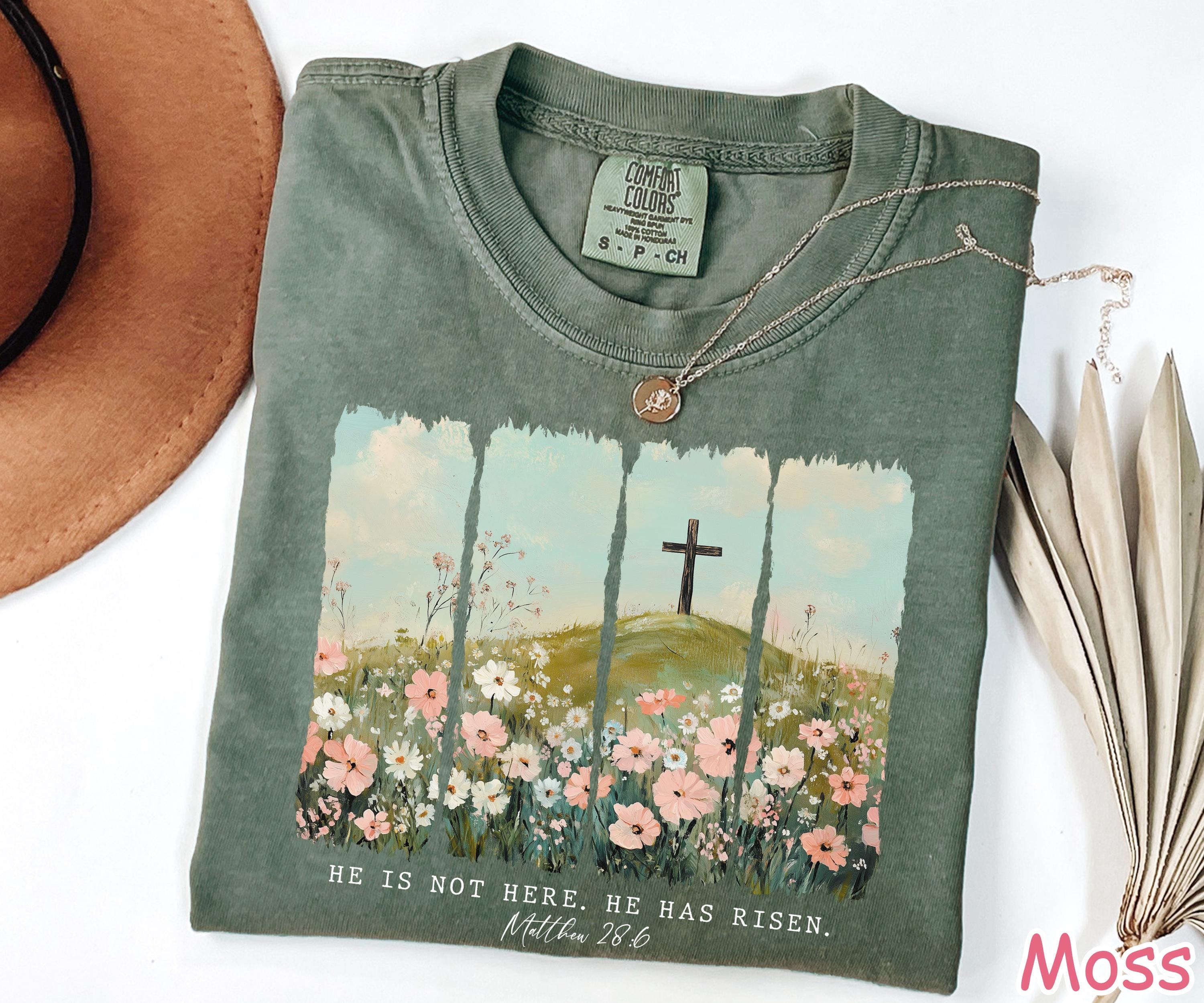 Comfort Colors® He Is Risen Easter Shirt, Floral Christian Shirt, Jesus Easter Shirt Religious Gift for Women Easter Faith Shirt Bible Verse
