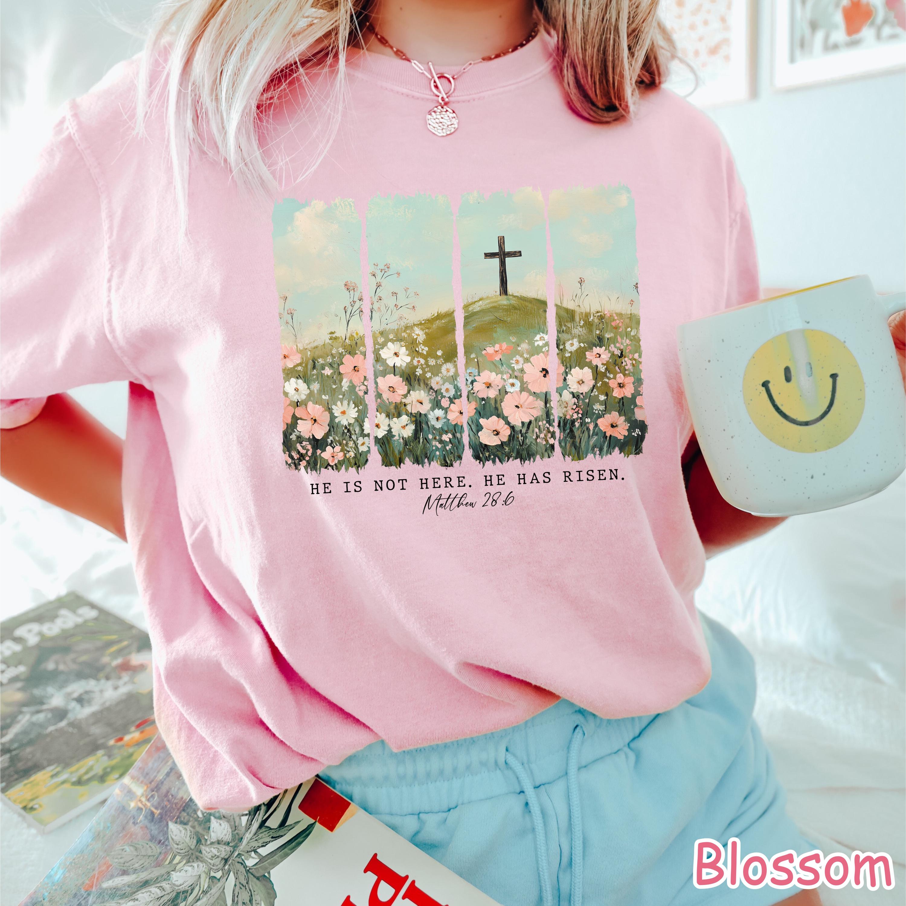 Comfort Colors® He Is Not Here, He Has Risen Shirt, Vintage Floral Christian Easter Shirt, He Is Risen Bible Verse Tee, Jesus Easter Shirt