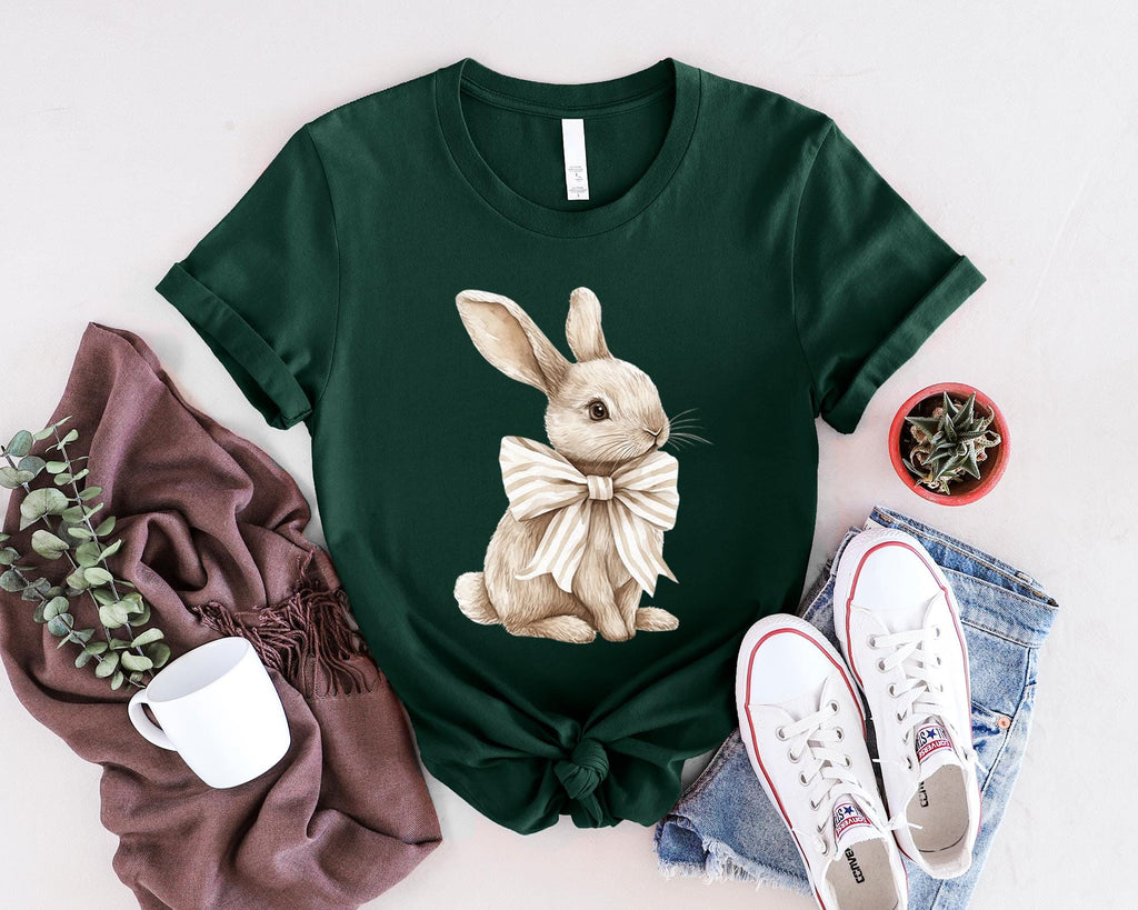 Bow Coquette Rabbit Shirt, Ladies Easter Bunny Shirt, Watercolor Easter Bunny, Brown Bunny Ears, Easter Shirts For Women Tee, Rabbit T-shirt