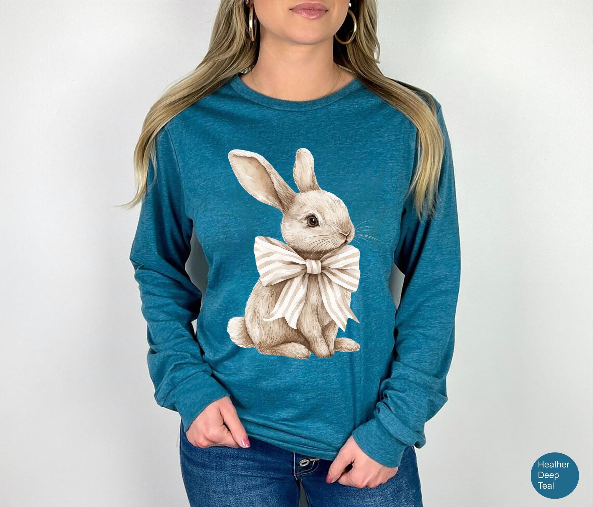 Bow Coquette Rabbit Shirt, Ladies Easter Bunny Shirt, Watercolor Easter Bunny, Brown Bunny Ears, Easter Shirts For Women Tee, Rabbit T-shirt
