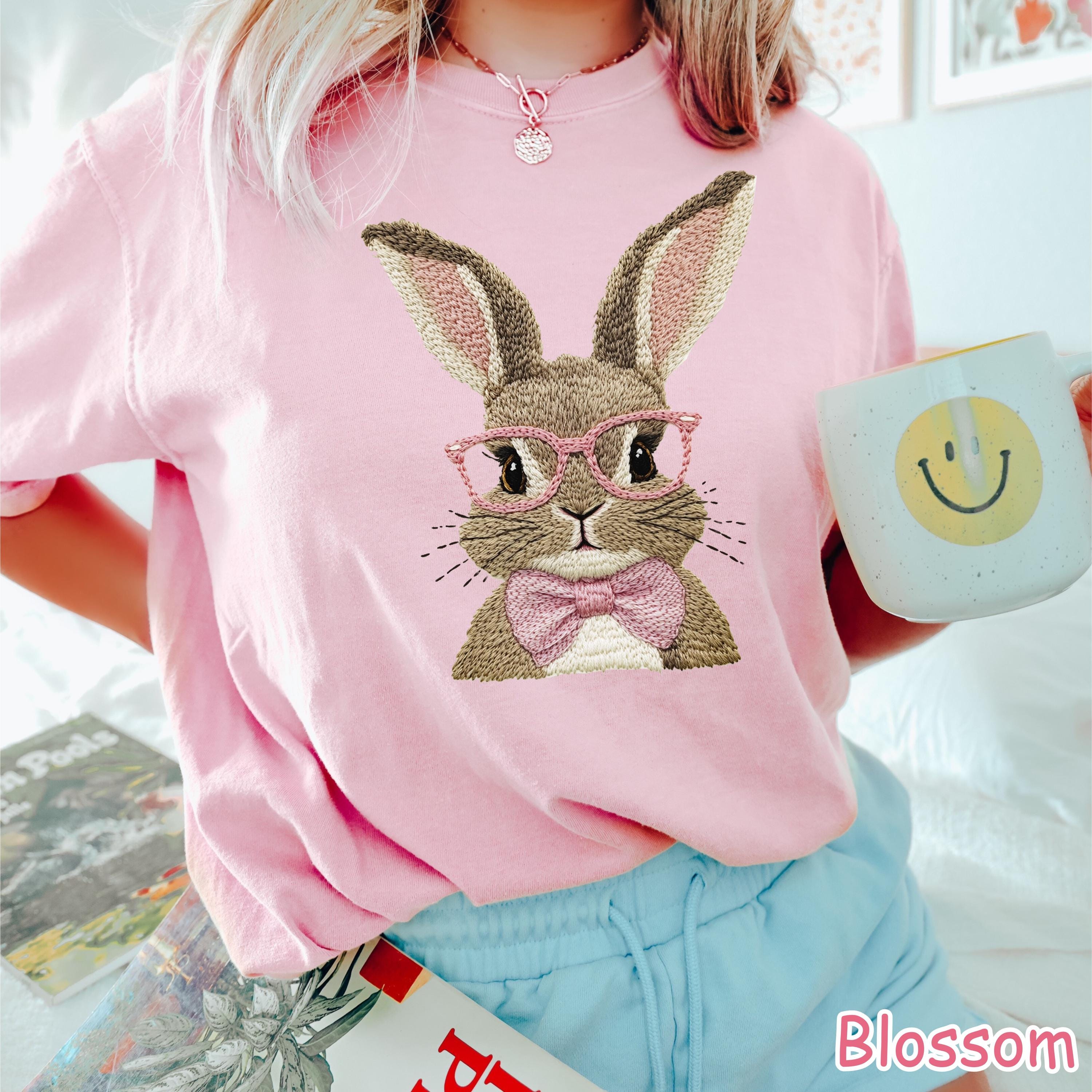 Comfort Colors® Cute Easter Bunny Shirt, Womens Easter Rabbit Shirt, Coquette Bow Easter Bunny Tee, Retro Bunny Shirt, Easter Gift for Women