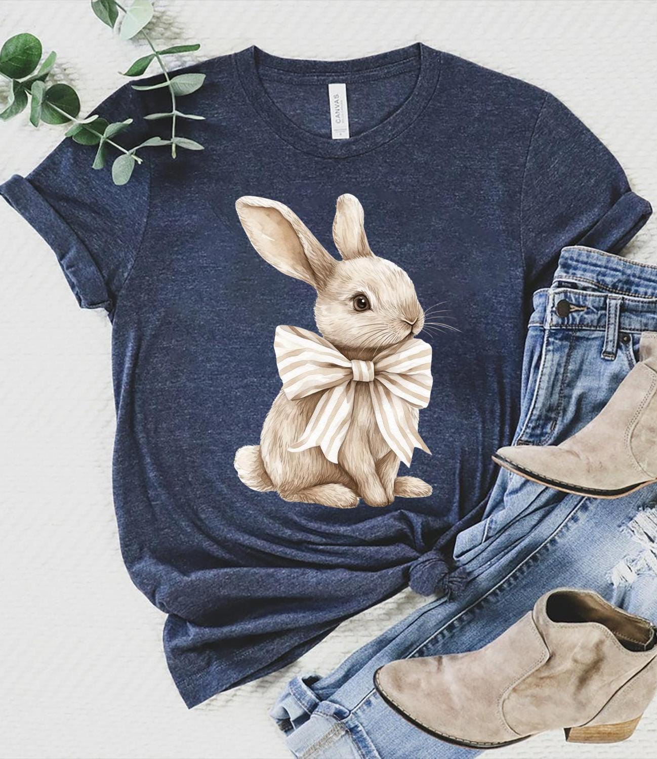 Bow Coquette Rabbit Shirt, Ladies Easter Bunny Shirt, Watercolor Easter Bunny, Brown Bunny Ears, Easter Shirts For Women Tee, Rabbit T-shirt
