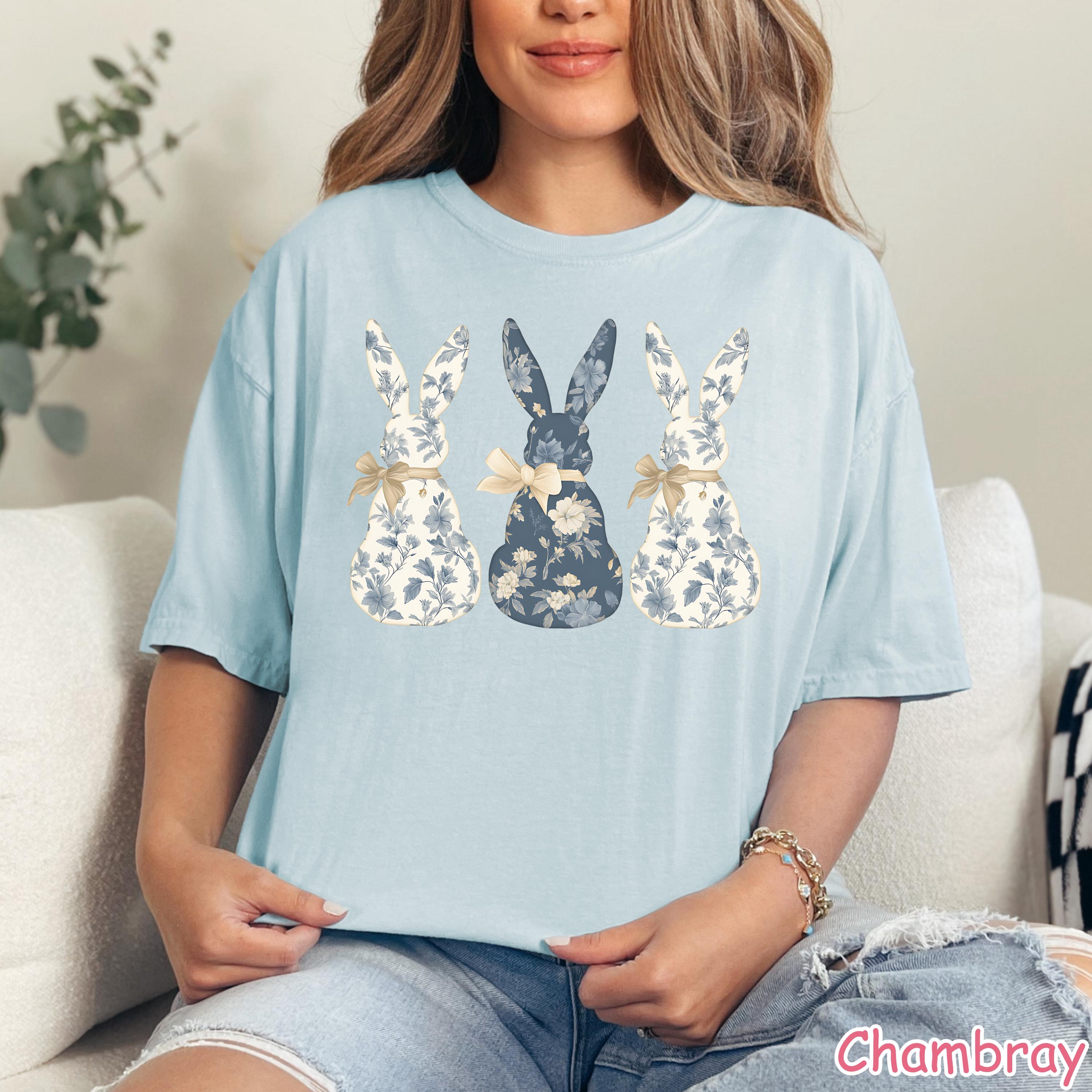 Comfort Colors® Floral Bunny Shirt, Coquette Bow Easter Shirt for Women, Cute Bunnies Shirt, Trendy Easter Crewneck, Easter Gift for Women