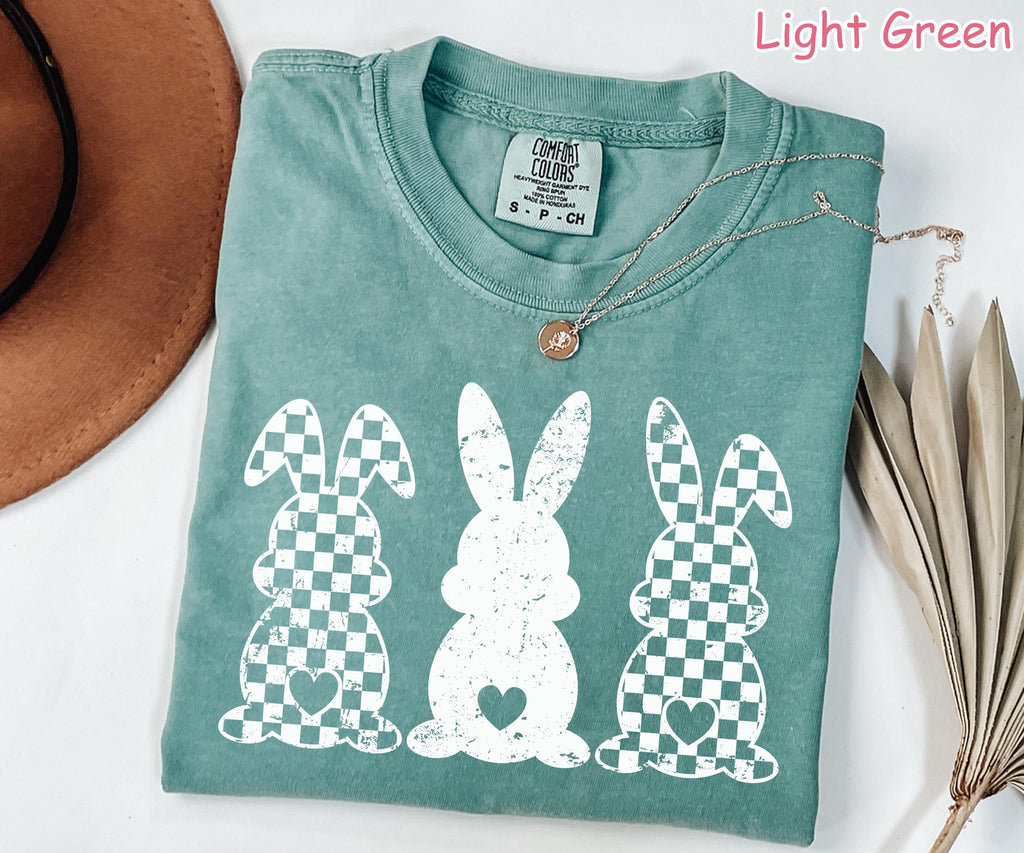 Comfort Colors® Retro Checkered Easter Bunny Shirt, Cute Womens Easter Shirt, Happy Easter Day Gift, Rabbit Shirt, Trendy Easter Graphic Tee