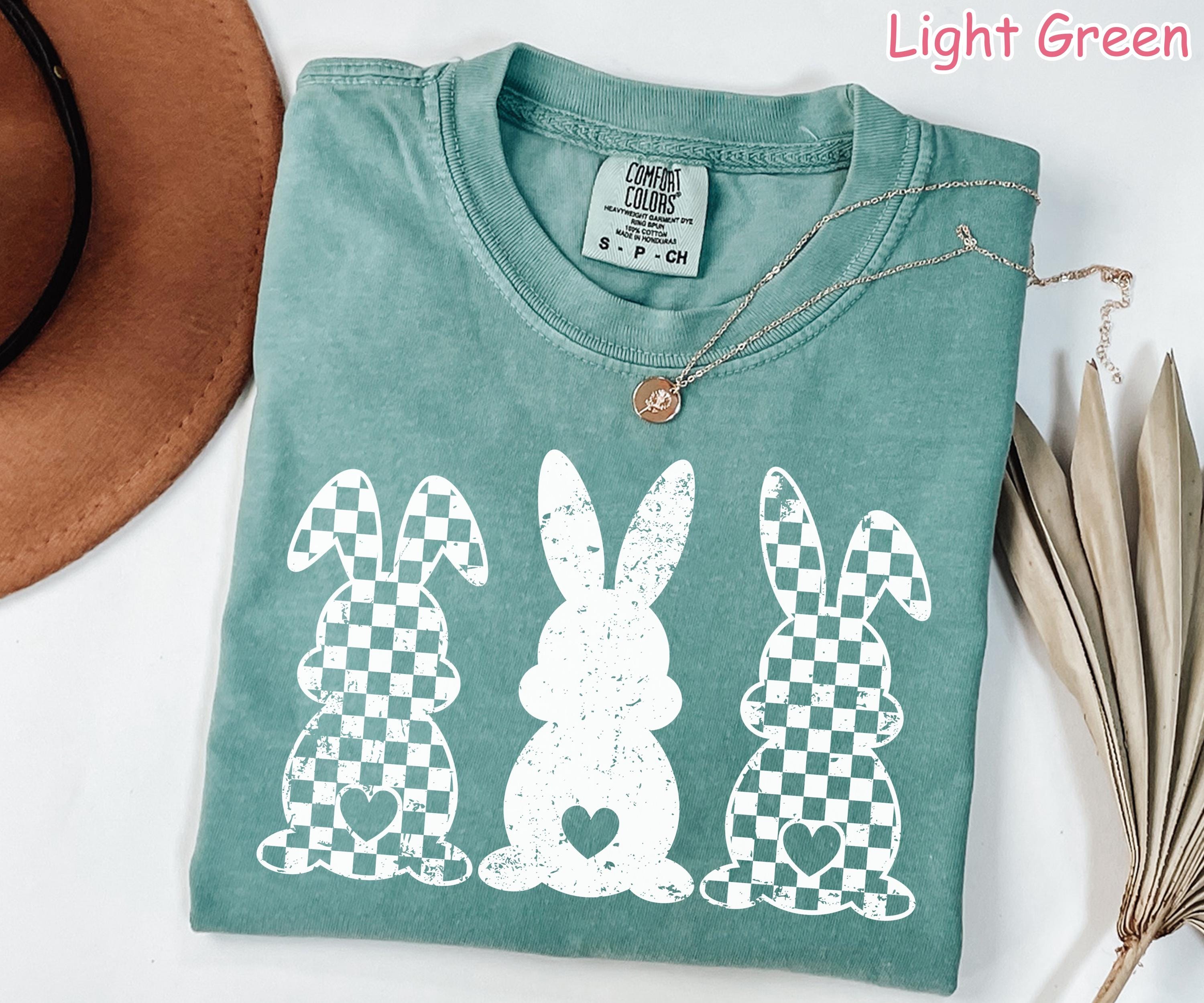Comfort Colors® Retro Checkered Easter Bunny Shirt, Cute Womens Easter Shirt, Happy Easter Day Gift, Rabbit Shirt, Trendy Easter Graphic Tee