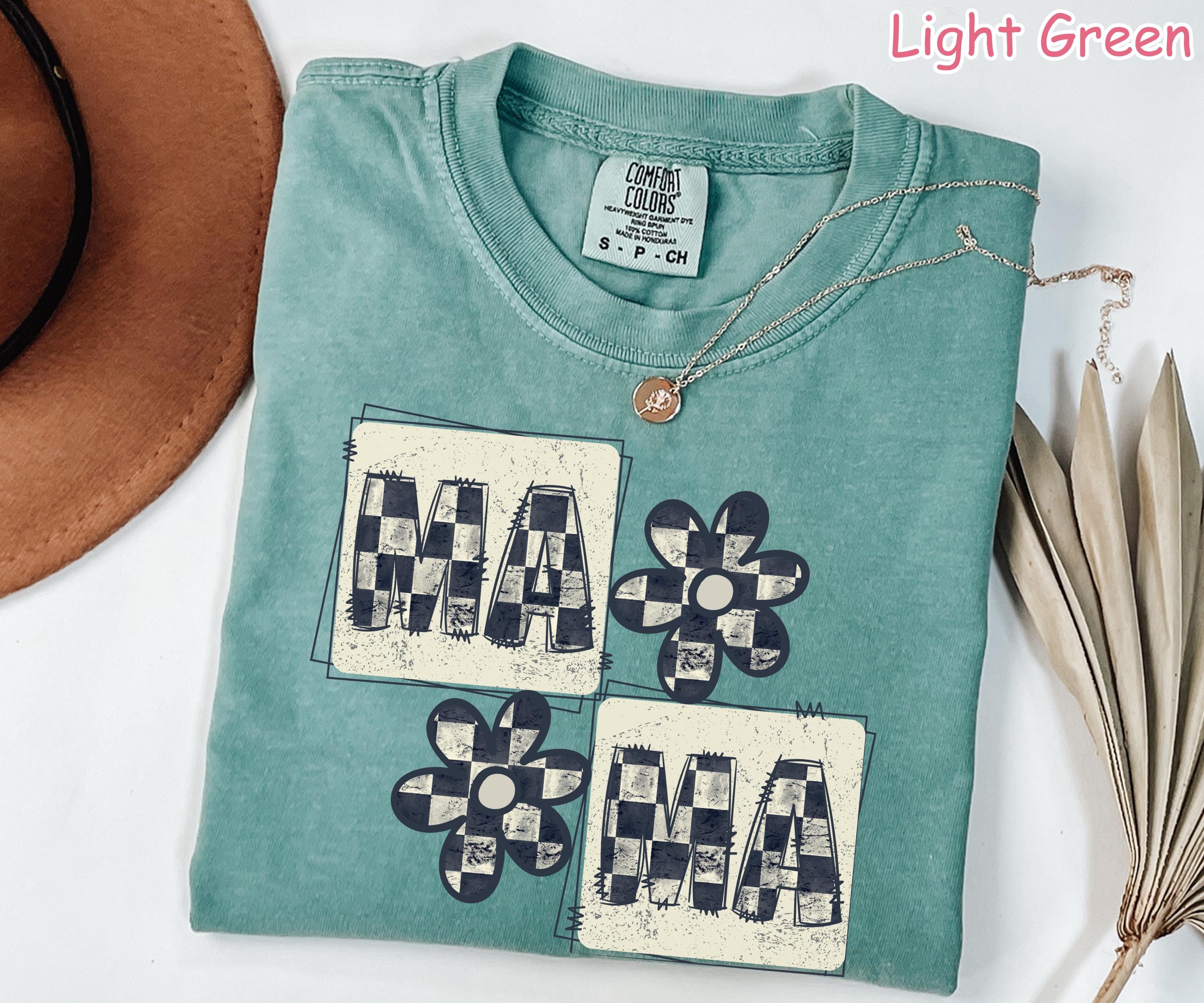 Comfort Colors Retro Checkered Mama Shirt, Trendy Crewneck