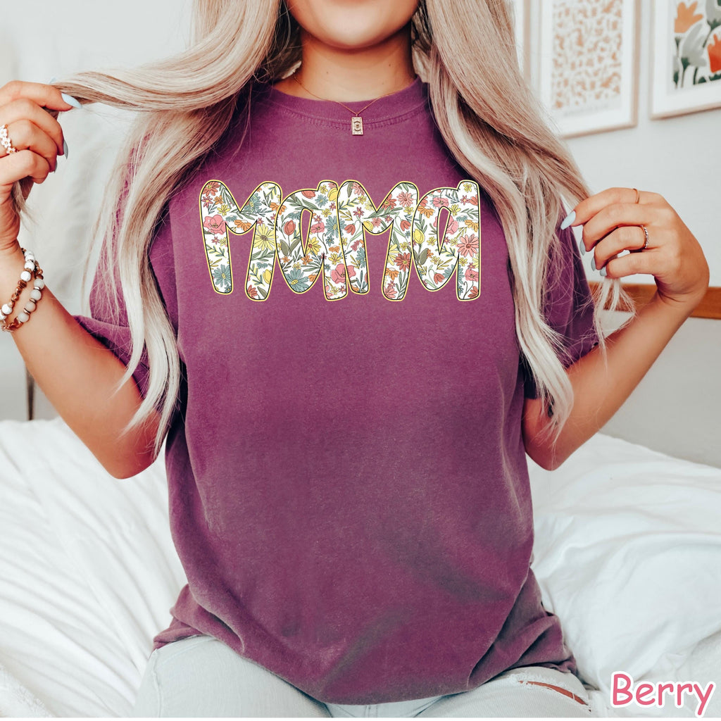 Comfort Colors® Floral Mama Shirt, Mother's Day Gift, Trendy Mom Shirt, Cute Gift for Mom, New Mom Gift, Spring Floral Mama Crewneck