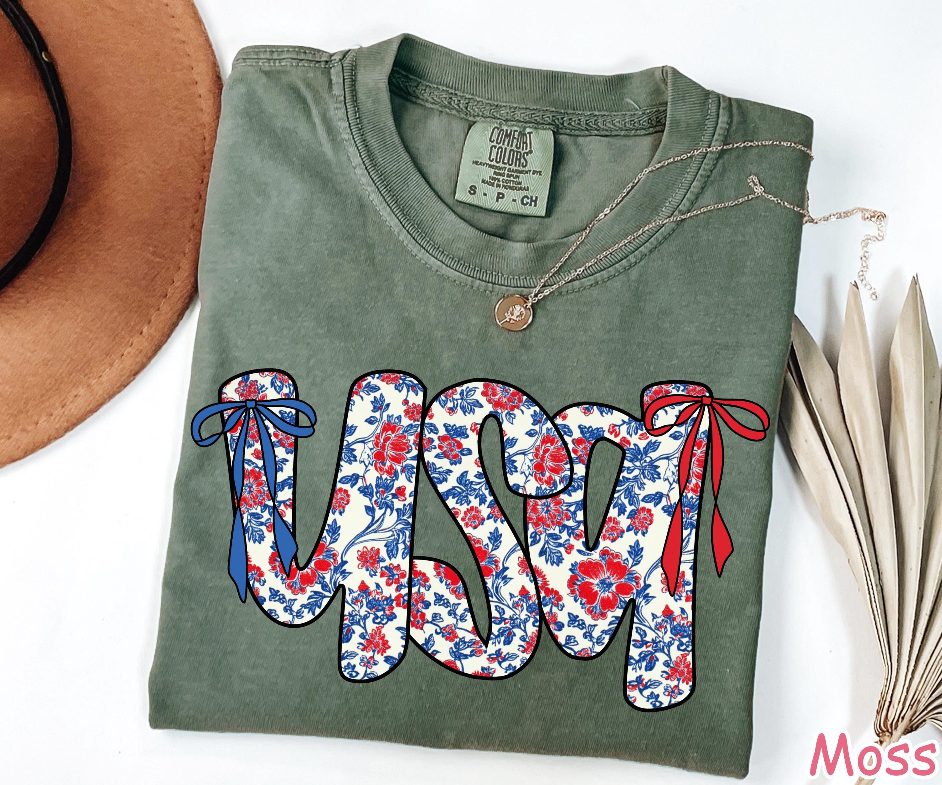 Comfort Colors® Coquette Bow USA Shirt 4th of July Shirt Cute Women's Patriotic Shirt USA Bow Tee America Shirt Fourth of July Gift for Her