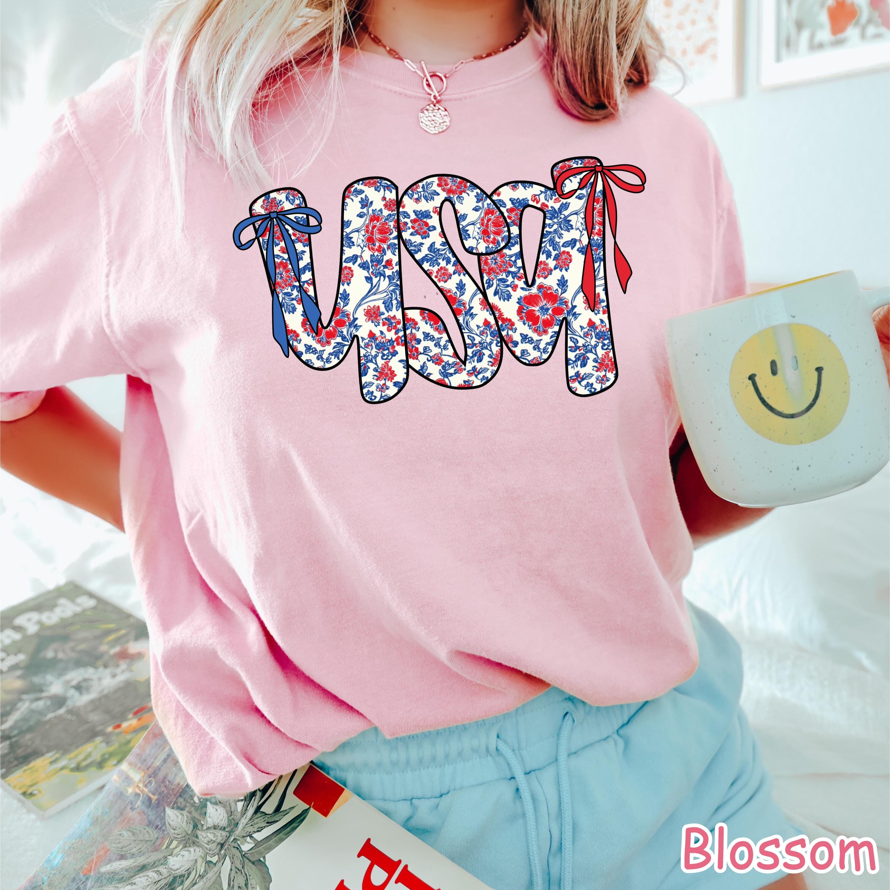 Comfort Colors® Coquette Bow USA Shirt 4th of July Shirt Cute Women's Patriotic Shirt USA Bow Tee America Shirt Fourth of July Gift for Her