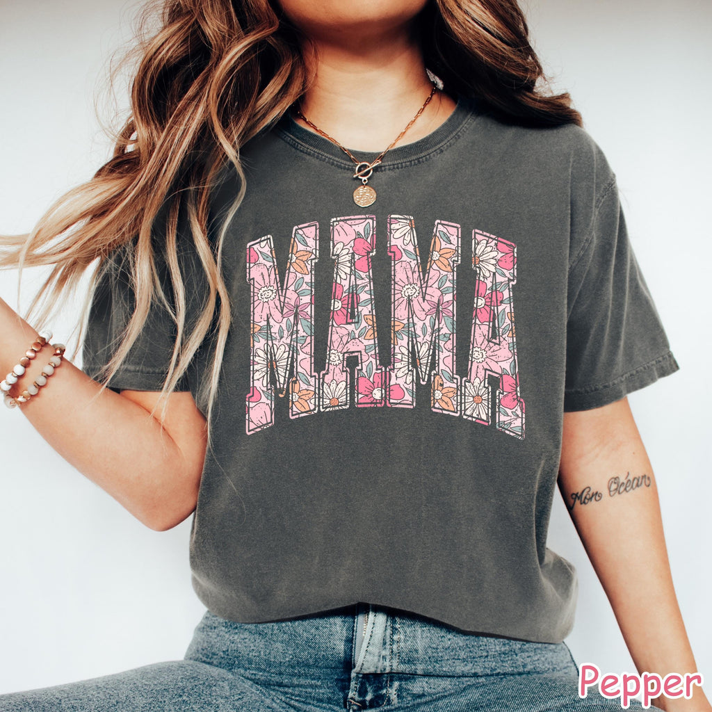 Comfort Colors® Boho Floral Mama Shirt Mothers Day Gift Trendy Mom Spring Tee Cute Gift for Mom Oversized Shirt for Women Flowers Mama Shirt