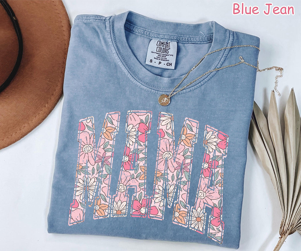 Comfort Colors® Boho Floral Mama Shirt Mothers Day Gift Trendy Mom Spring Tee Cute Gift for Mom Oversized Shirt for Women Flowers Mama Shirt