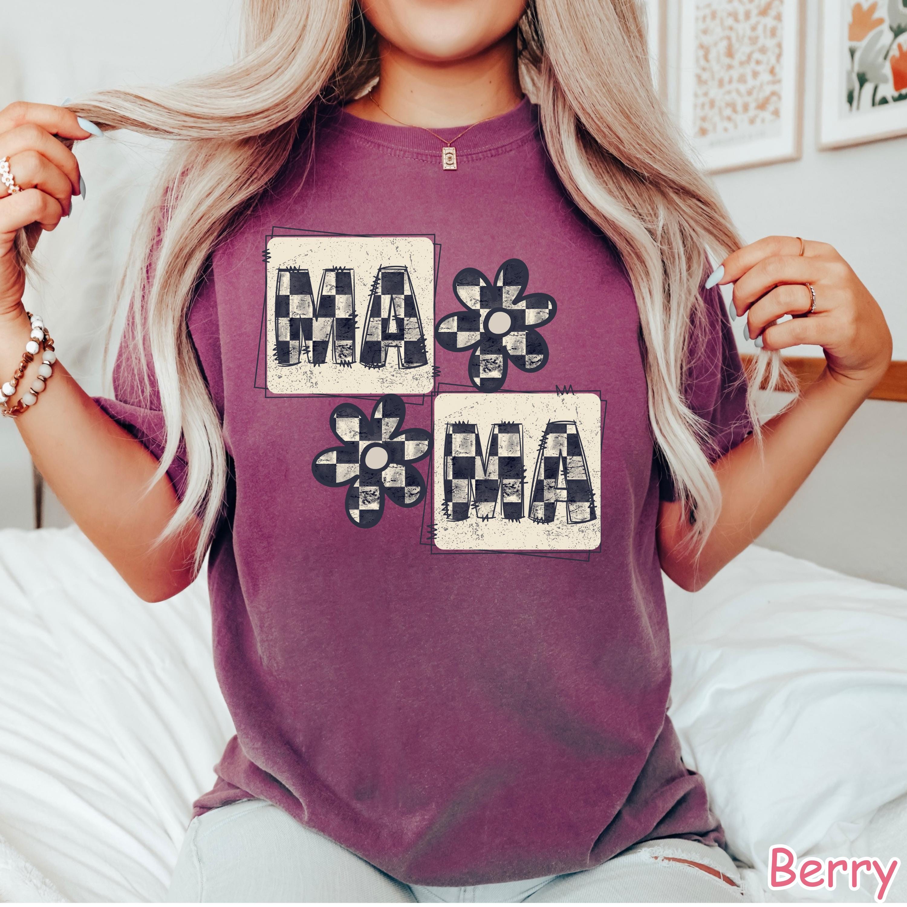 Comfort Colors Retro Checkered Mama Shirt, Trendy Crewneck