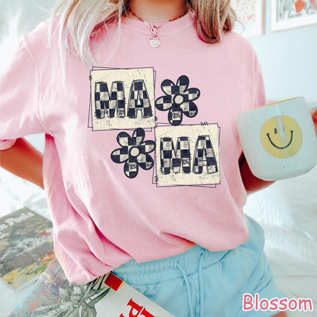Comfort Colors Retro Checkered Mama Shirt, Trendy Crewneck