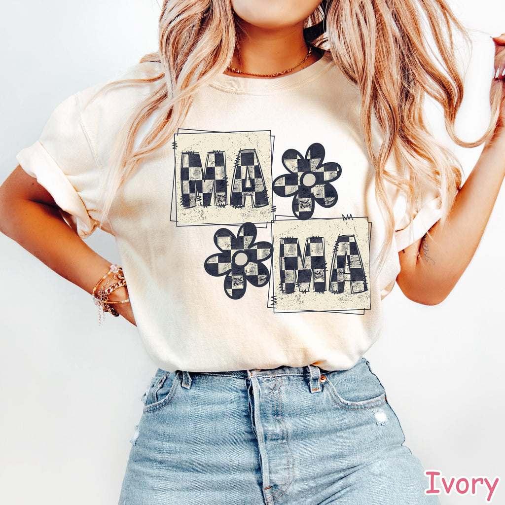 Comfort Colors Retro Checkered Mama Shirt, Trendy Crewneck