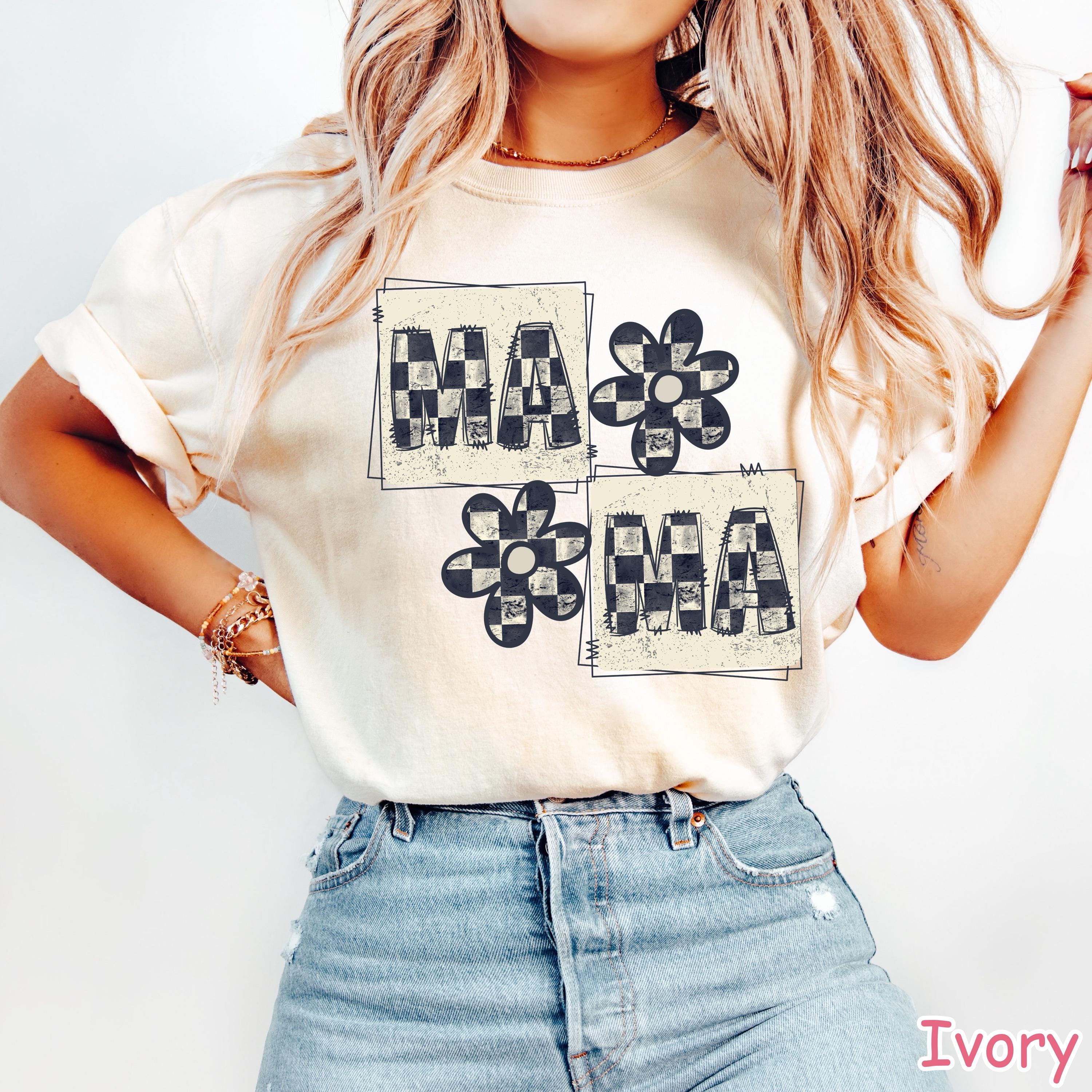 Comfort Colors Retro Checkered Mama Shirt, Trendy Crewneck