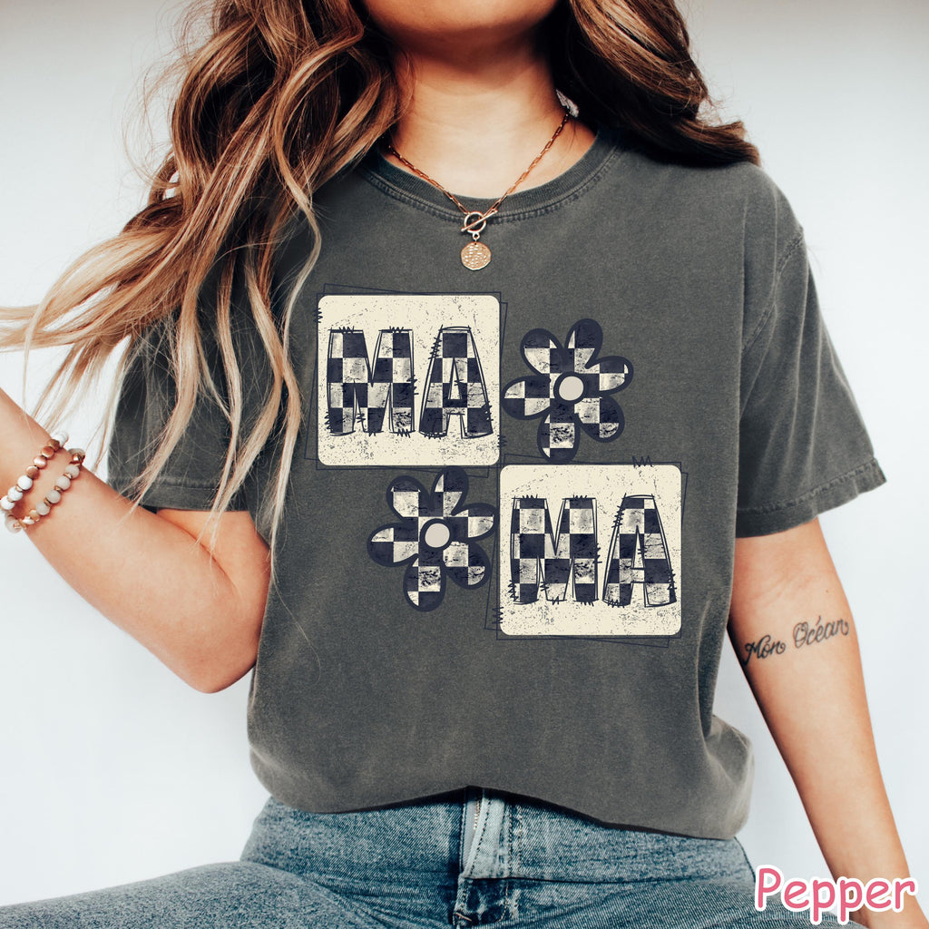 Comfort Colors Retro Checkered Mama Shirt, Trendy Crewneck