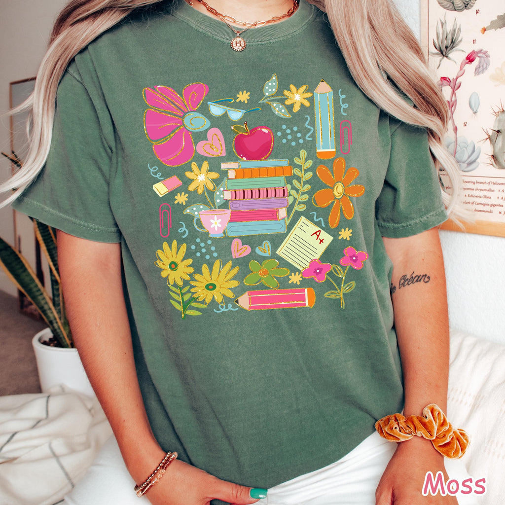 Comfort Colors® Boho Floral Teacher Shirt, Cute Gift for Teacher, Teacher Appreciation Gift, Retro Teacher Flower Shirt, Cute Teaching Shirt