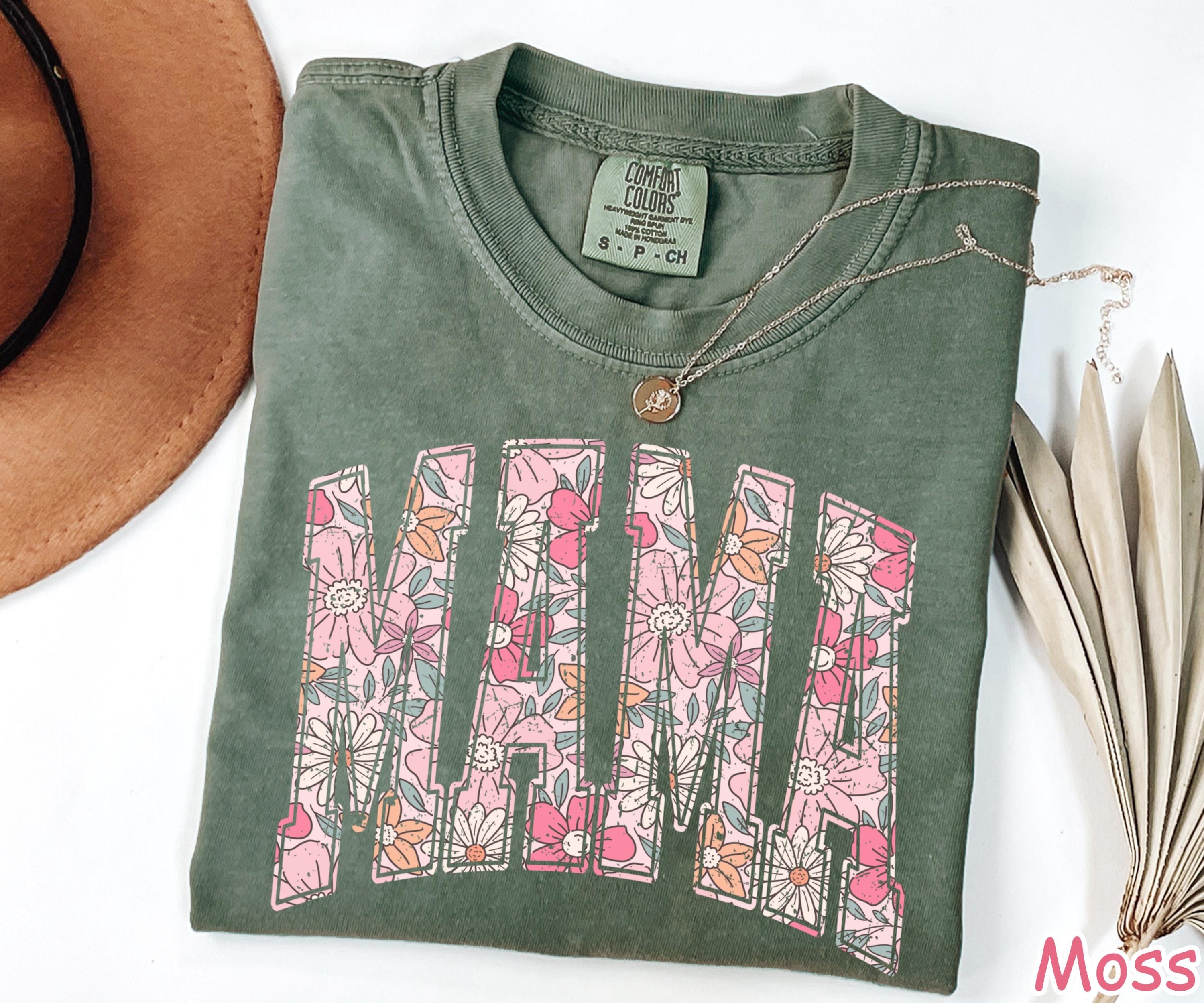 Comfort Colors® Boho Floral Mama Shirt Mothers Day Gift Trendy Mom Spring Tee Cute Gift for Mom Oversized Shirt for Women Flowers Mama Shirt