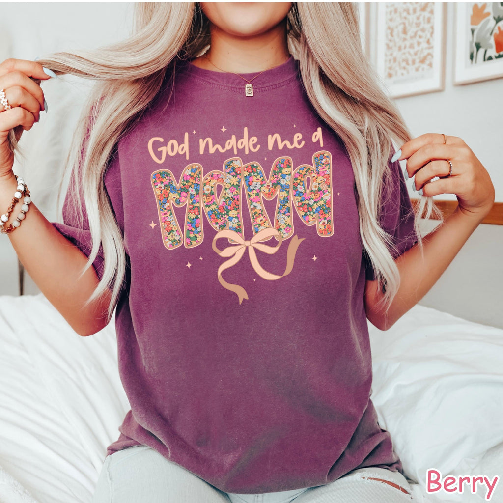 Comfort Colors® Christian Mama Shirt, God Made Me A Mama, Mothers Day Gift, Religious Gift for Mom, Coquette Bow Mom Tee, Womens Faith Shirt