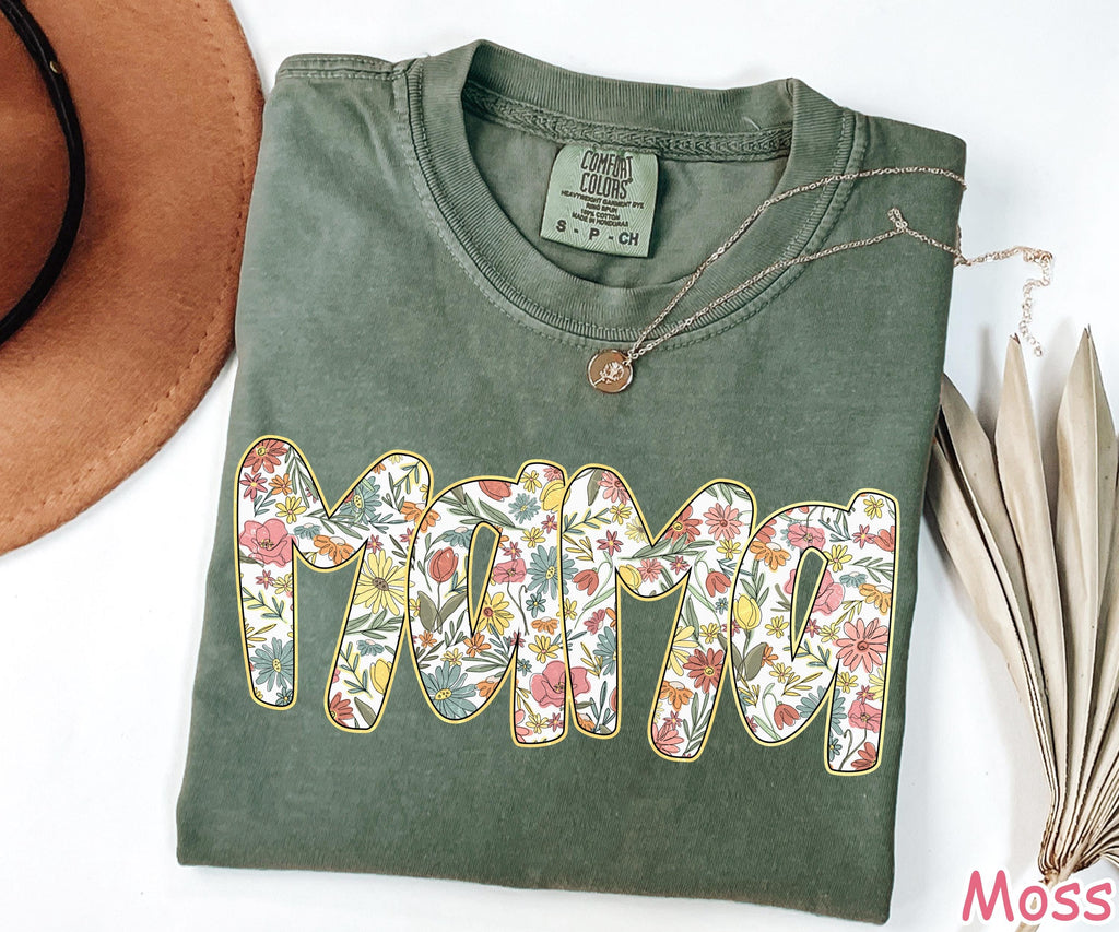 Comfort Colors® Floral Mama Shirt, Mother's Day Gift, Trendy Mom Shirt, Cute Gift for Mom, New Mom Gift, Spring Floral Mama Crewneck