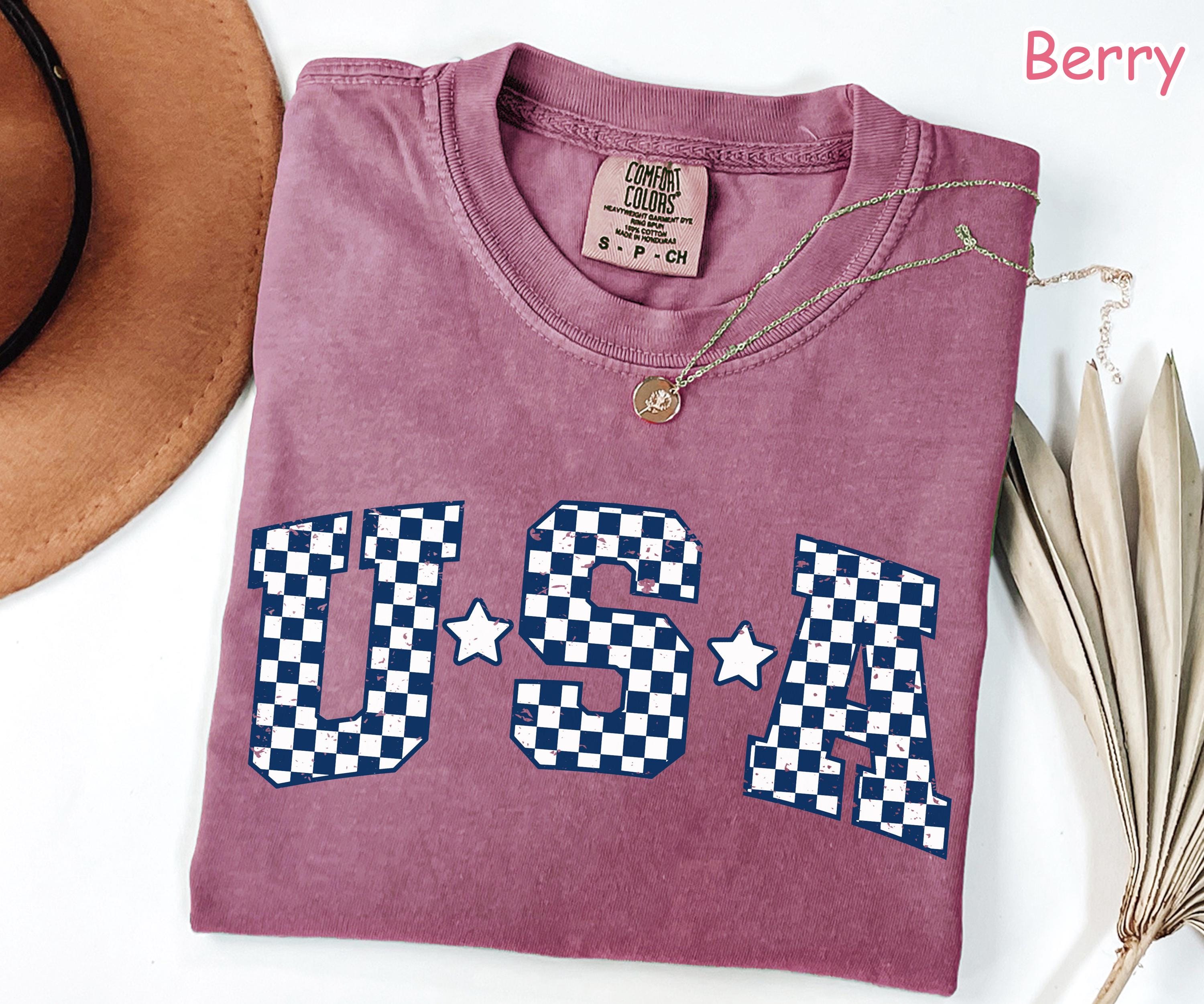 Comfort Colors® Retro Checkered USA Shirt 4th of July Shirt America Shirt Trendy Fourth of July Tee Womens Patriotic Shirt Independence Day