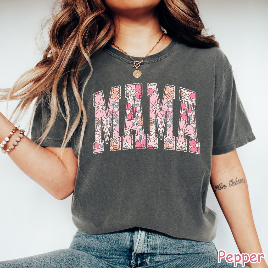 Comfort Colors Floral Mama Shirt, Boho Spring Tee