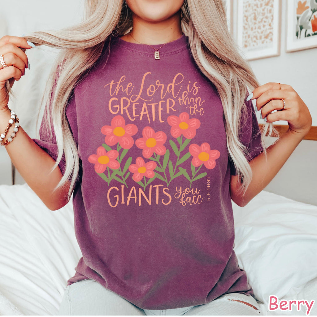 Comfort Colors® Floral Christian Shirt, The Lord Is Greater Bible Verse Tee, Women Faith Shirt Religious Shirt Jesus Shirt Inspirational Tee