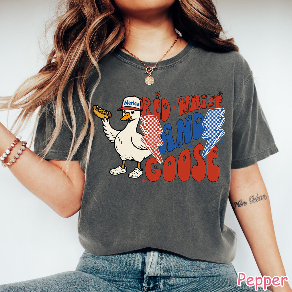 Comfort Colors® Funny 4th of July Shirt, Silly Goose America Shirt, Funny USA Goose Shirt, Women's Patriotic Shirt, Silly Goose On The Loose