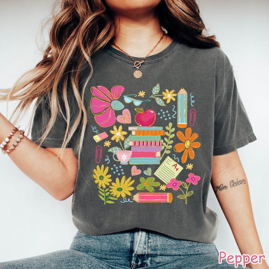 Comfort Colors® Boho Floral Teacher Shirt, Cute Gift for Teacher, Teacher Appreciation Gift, Retro Teacher Flower Shirt, Cute Teaching Shirt
