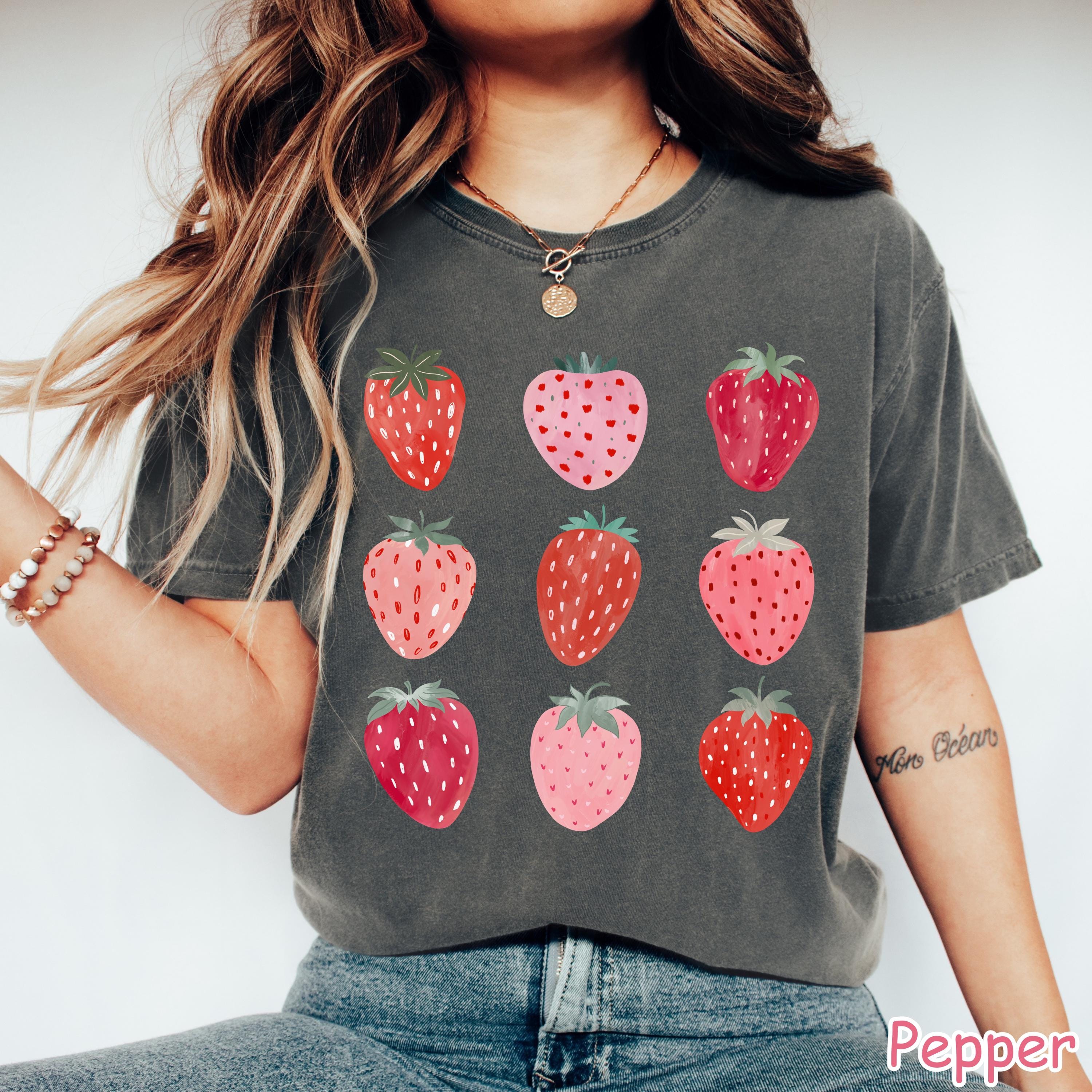 Comfort Colors® Cute Strawberry Shirt, Summer Strawberry Shirt, Retro Strawberry Festival Gift Trendy Strawberries Tee Women's Strawberry Te