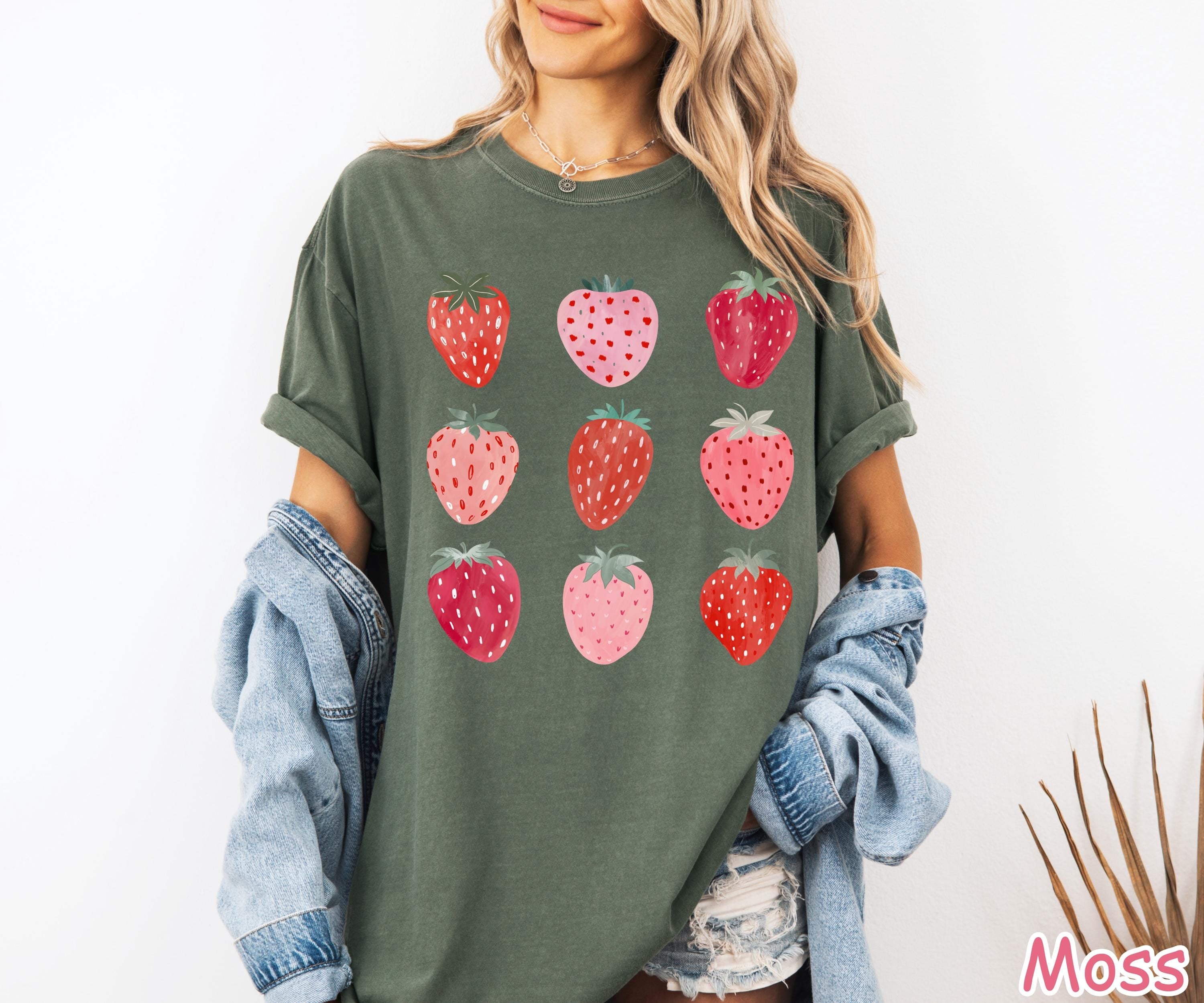Comfort Colors® Cute Strawberry Shirt, Summer Strawberry Shirt, Retro Strawberry Festival Gift Trendy Strawberries Tee Women's Strawberry Te