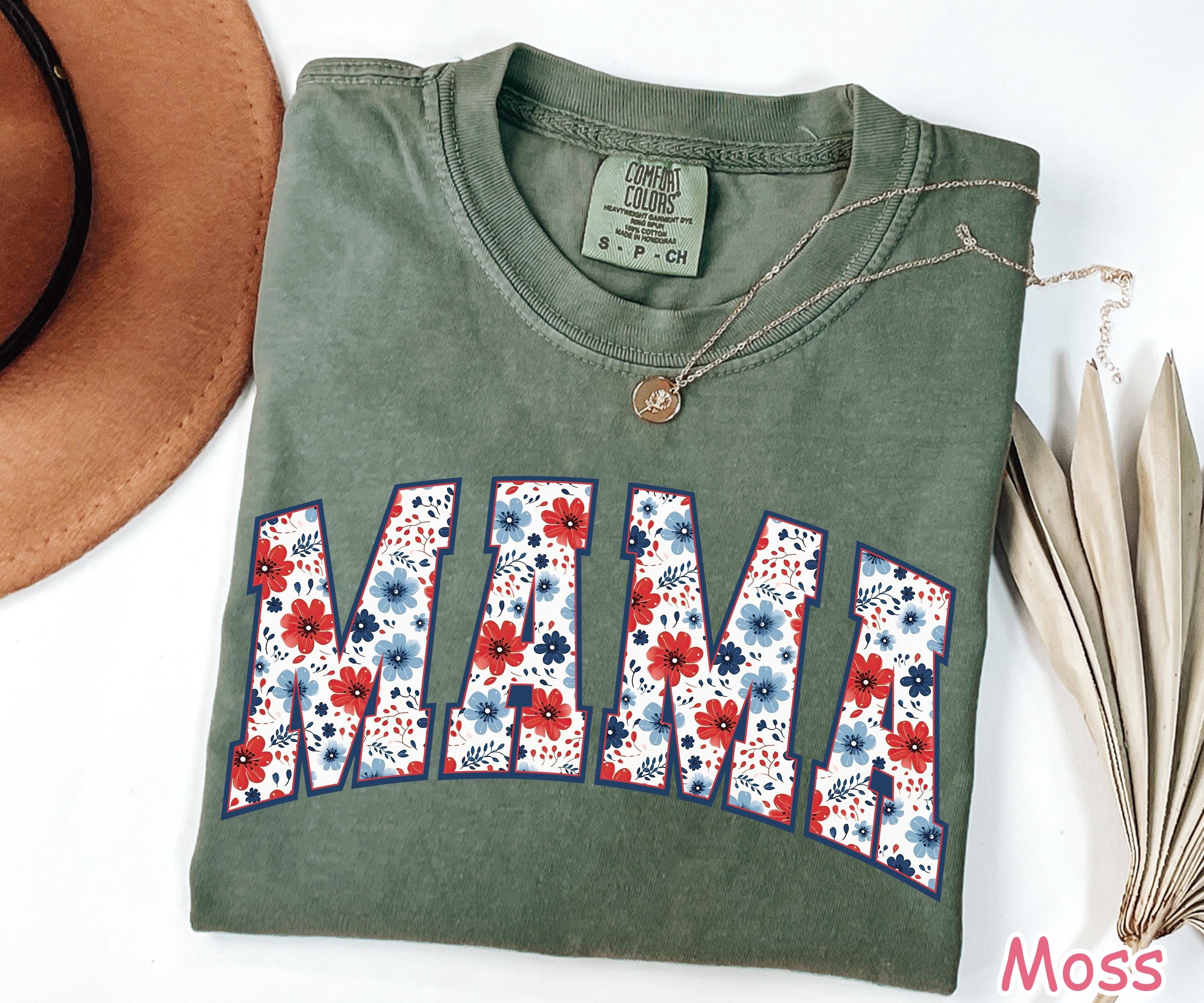Comfort Colors® Floral American Mama Shirt, Retro 4th of July Mom Shirt, Floral USA Mom Shirt, Womens Patriotic Shirt, Cute Gift for Mom