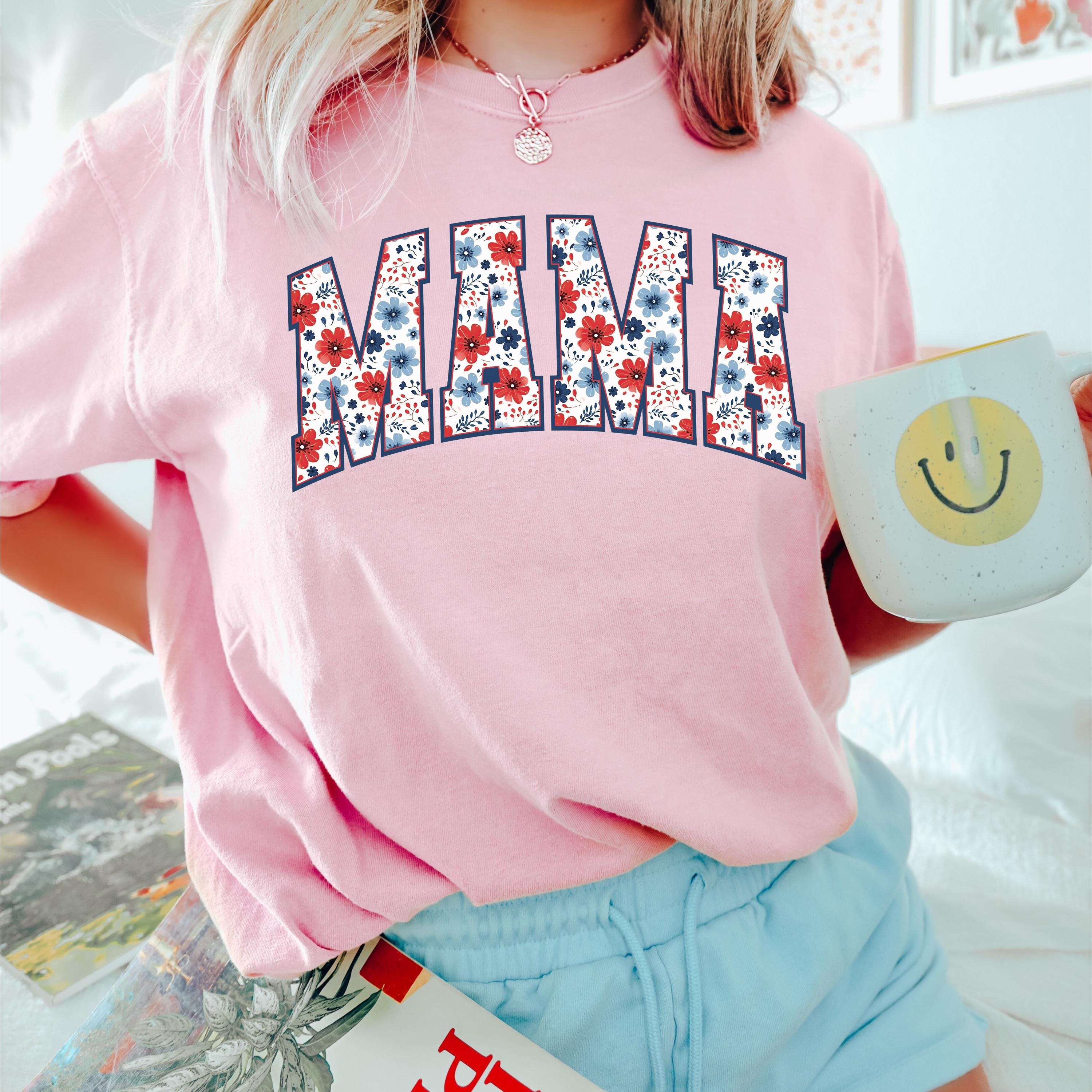 Comfort Colors® Floral American Mama Shirt, Retro 4th of July Mom Shirt, Floral USA Mom Shirt, Womens Patriotic Shirt, Cute Gift for Mom