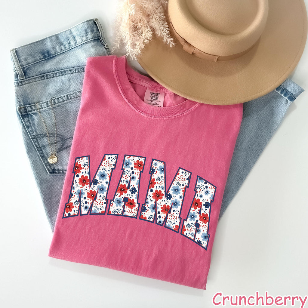 Comfort Colors® Floral American Mama Shirt, Retro 4th of July Mom Shirt, Floral USA Mom Shirt, Womens Patriotic Shirt, Cute Gift for Mom