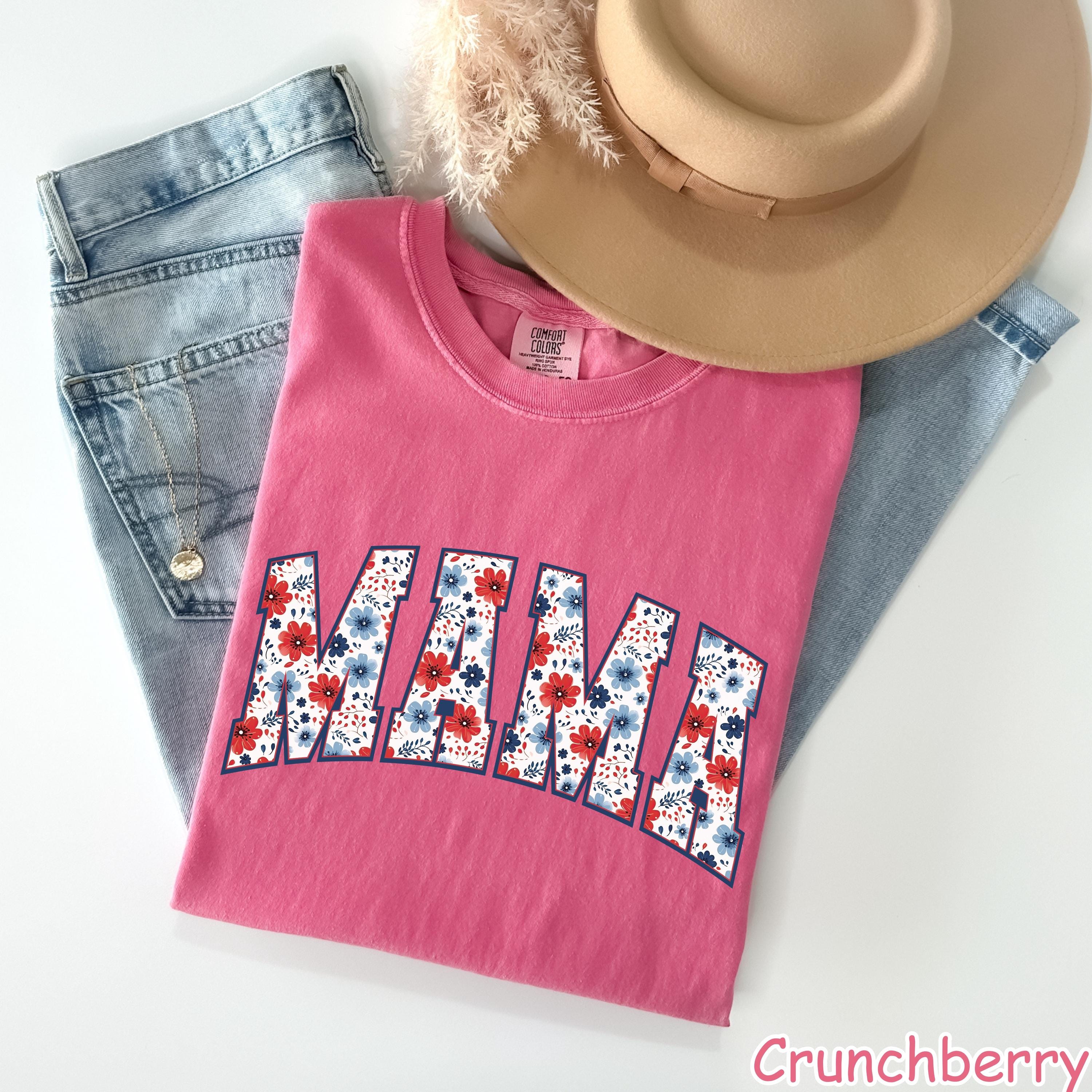 Comfort Colors® Floral American Mama Shirt, Retro 4th of July Mom Shirt, Floral USA Mom Shirt, Womens Patriotic Shirt, Cute Gift for Mom