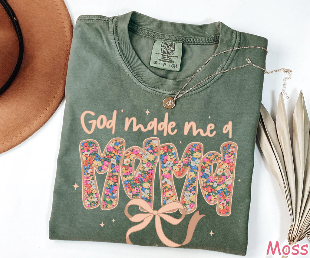 Comfort Colors® Christian Mama Shirt, God Made Me A Mama, Mothers Day Gift, Religious Gift for Mom, Coquette Bow Mom Tee, Womens Faith Shirt