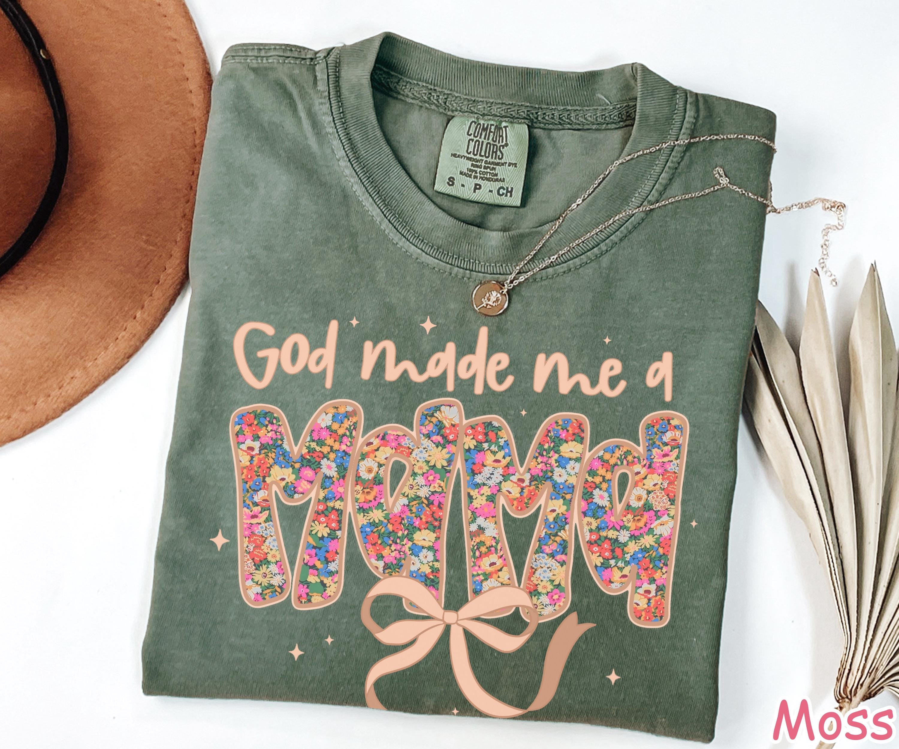Comfort Colors® Christian Mama Shirt, God Made Me A Mama, Mothers Day Gift, Religious Gift for Mom, Coquette Bow Mom Tee, Womens Faith Shirt