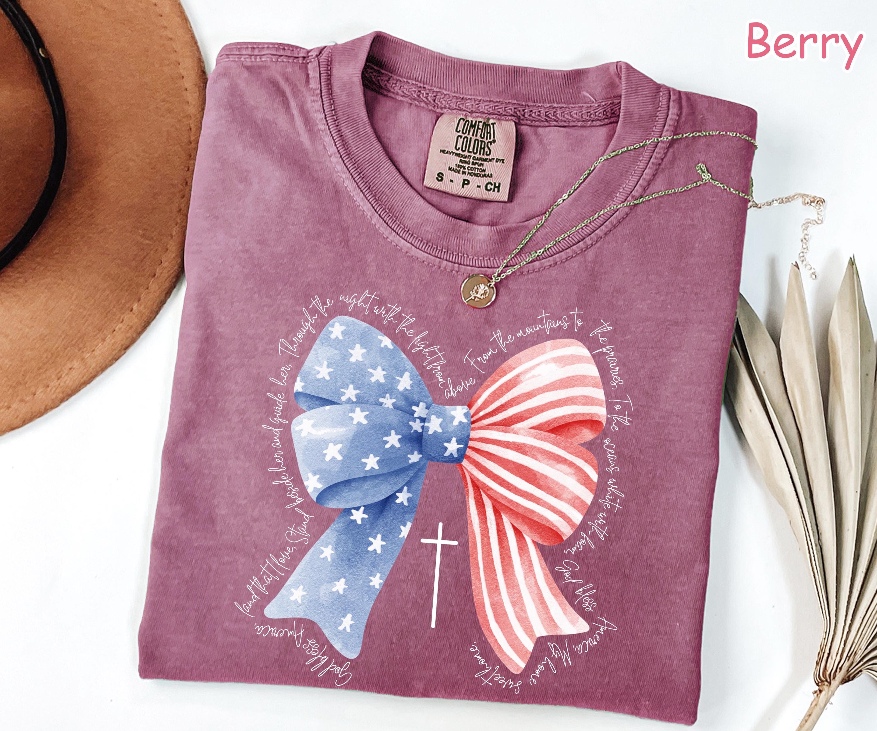 Comfort Colors® Coquette Bow 4th of July Shirt Christian Women's Patriotic Shirt God Bless America Religious Shirt Fourth of July Faith Tee