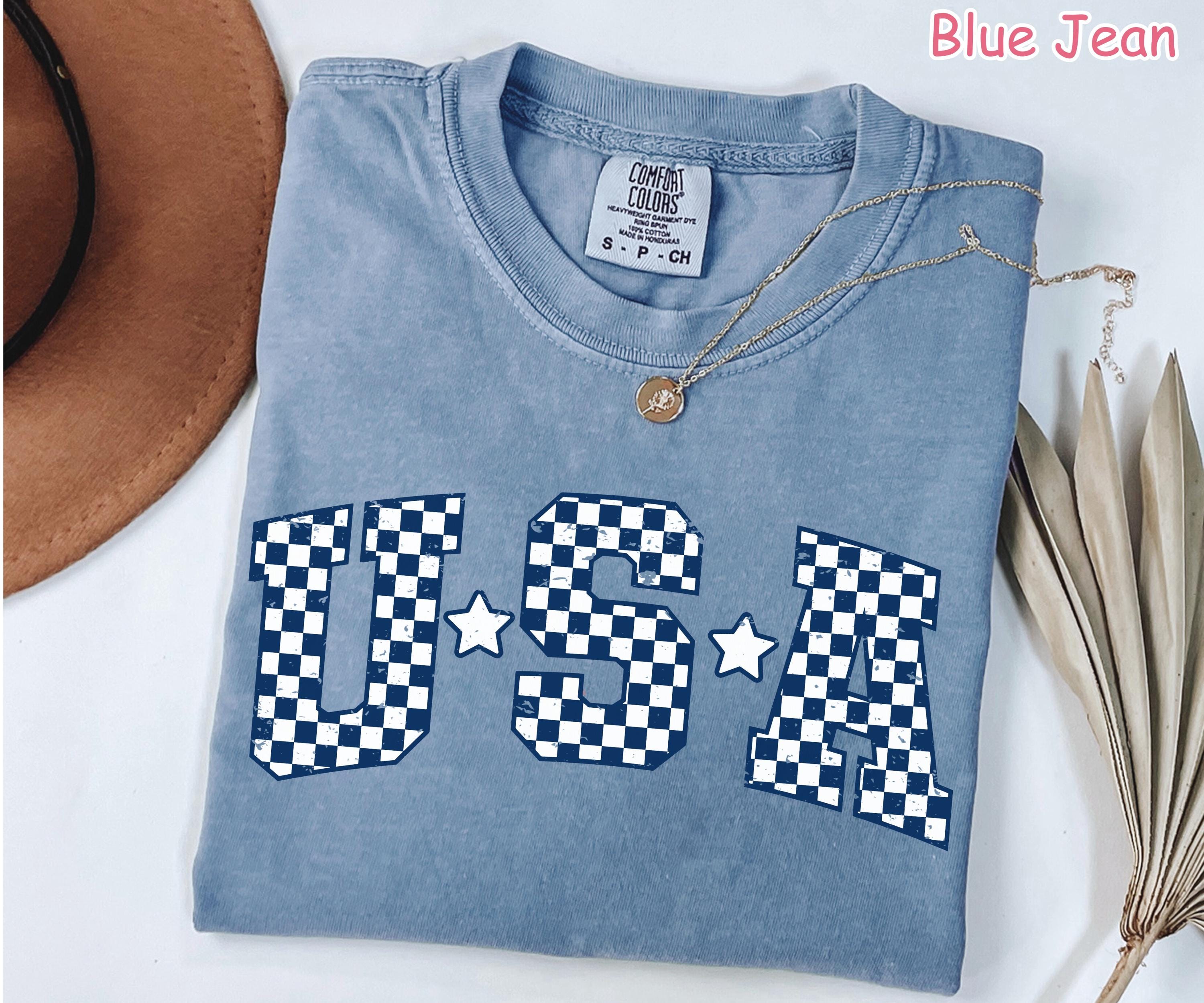 Comfort Colors® Retro Checkered USA Shirt 4th of July Shirt America Shirt Trendy Fourth of July Tee Womens Patriotic Shirt Independence Day