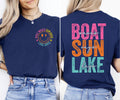 Retro Lake Days T-Shirt, Boat Waves Sun Rays Design