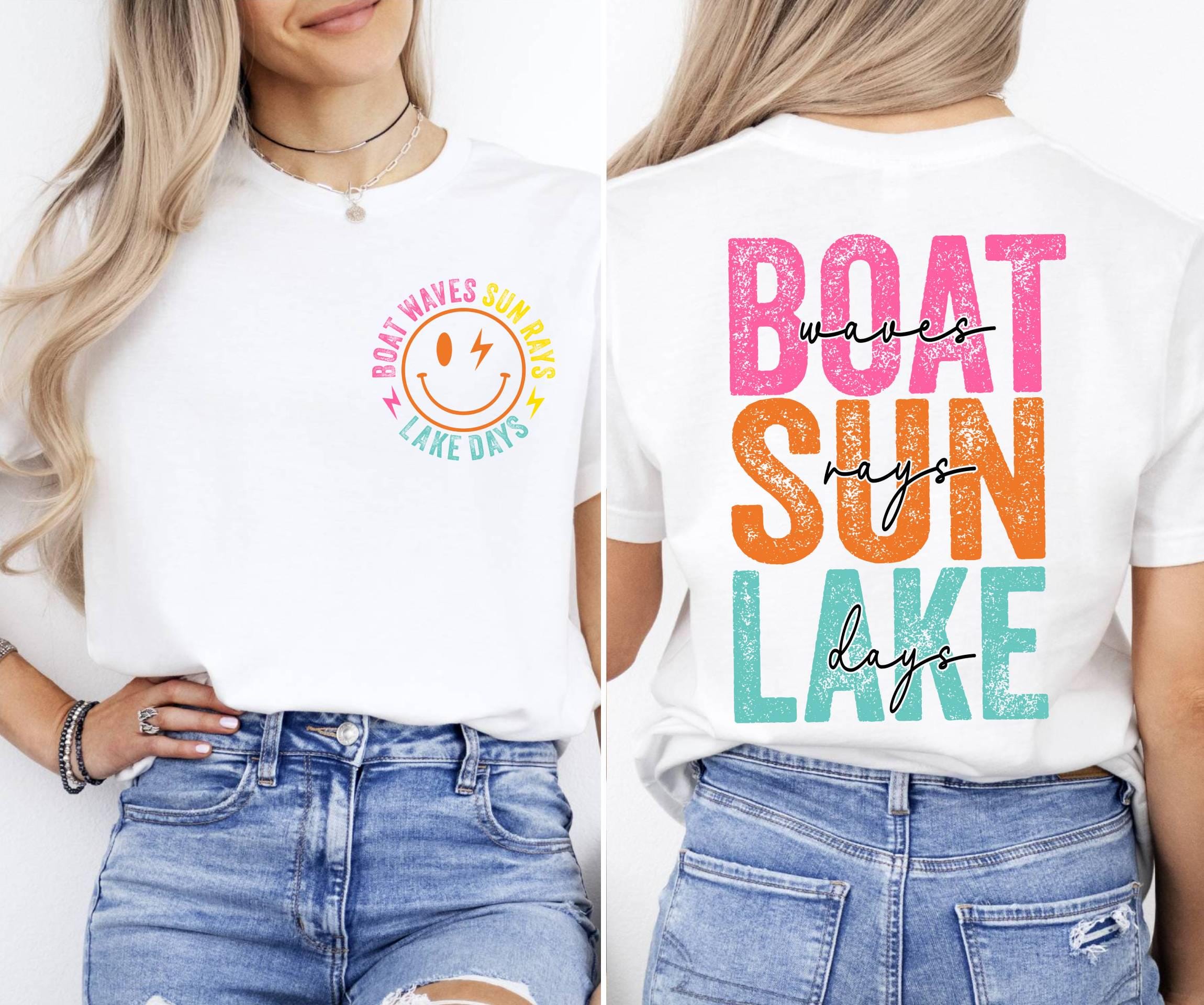 Retro Lake Days T-Shirt, Boat Waves Sun Rays Design
