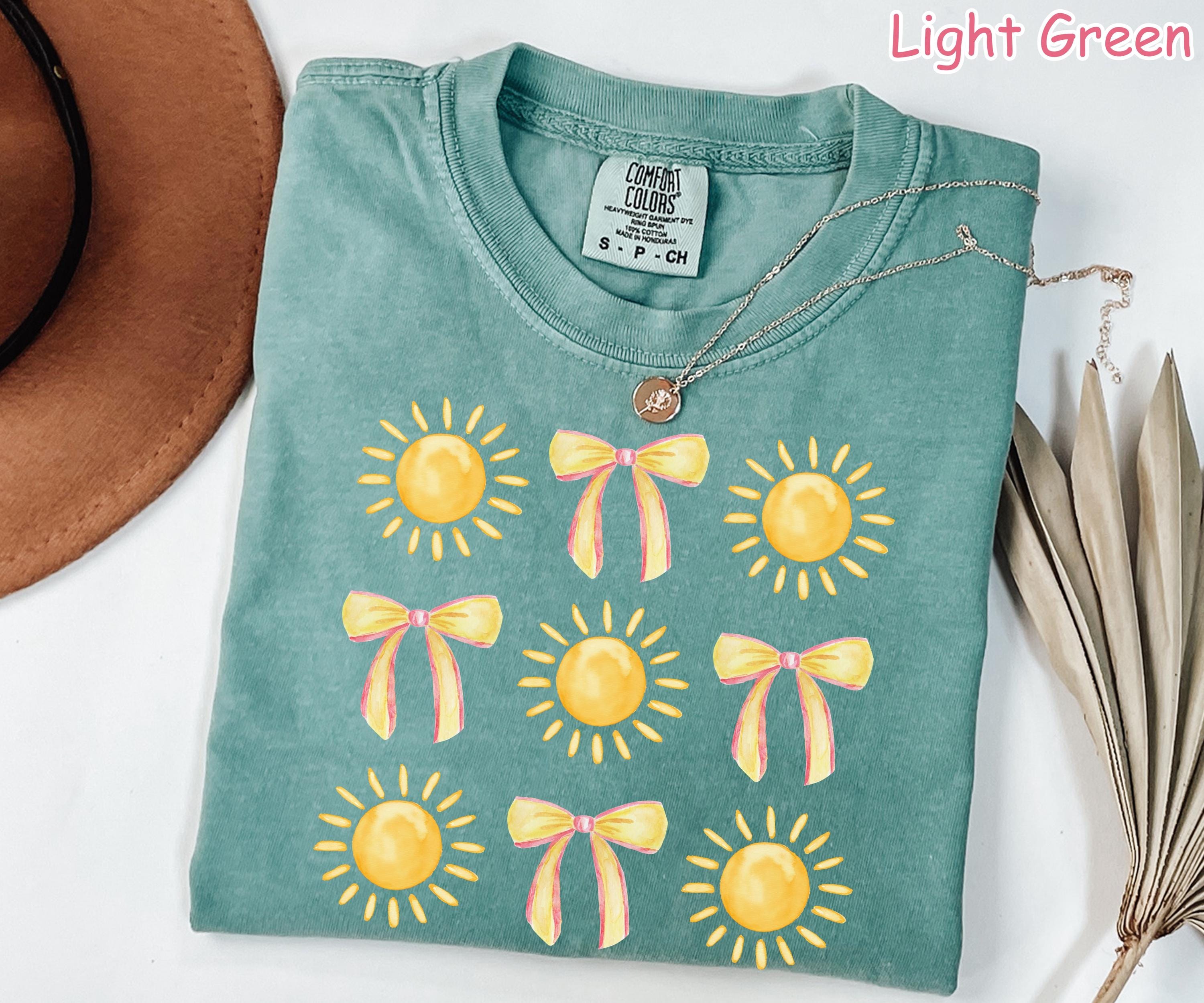 Comfort Colors® Coquette Bow Summer Shirt, Cute Beach Vibes Shirt, Sunshine Shirt Boho Summer Shirt for Women Trendy Sun and Bow Graphic Tee